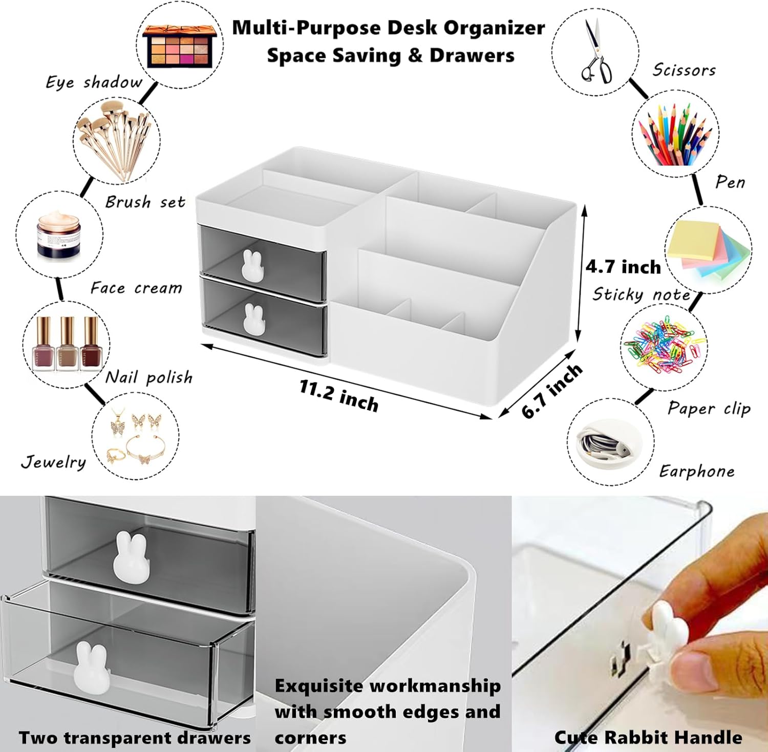 Desk Organizer Storage with Drawers, Large Capacity Plastic Makeup Storage Box Desktop Accessories Organizer for Office Supplies, Bathroom Counter or Dresser, White 6 71A3VTgjdOL. AC SL1500 - northernschoolofshiatsu.co.uk