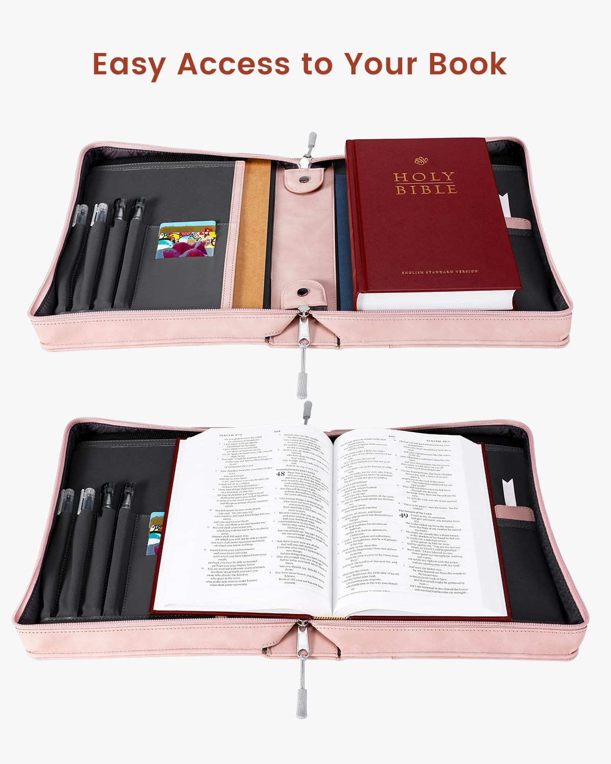 Large PU Leather Bible Cover with Bookmark, Book Bible Carrying Case with Soft Handle, Compact Protective Church Bible Bag for Women, Girls- Pink 5 - northernschoolofshiatsu.co.uk