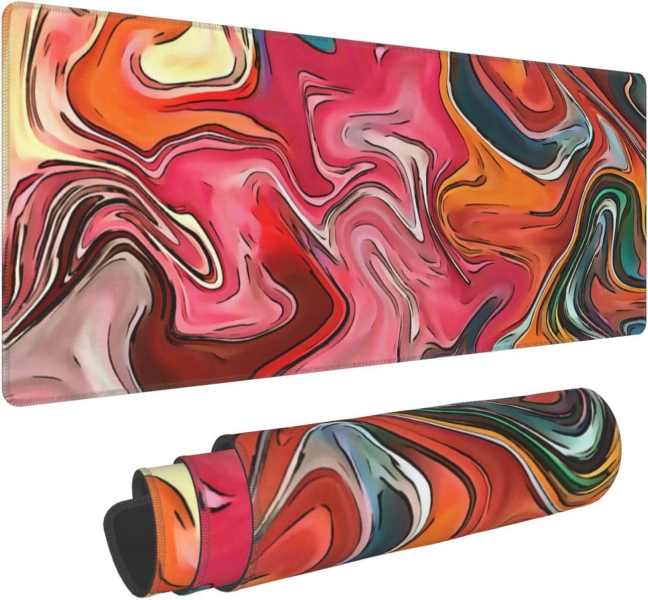 Red Topographic Contour Map Liquid Wave Topography Geography Gaming Mouse Pad 31.5 X 11.8 Inch XL Extended Large Keyboard Non-Slip Rubber Base with Stitched Edges for Home Office 85 - northernschoolofshiatsu.co.uk