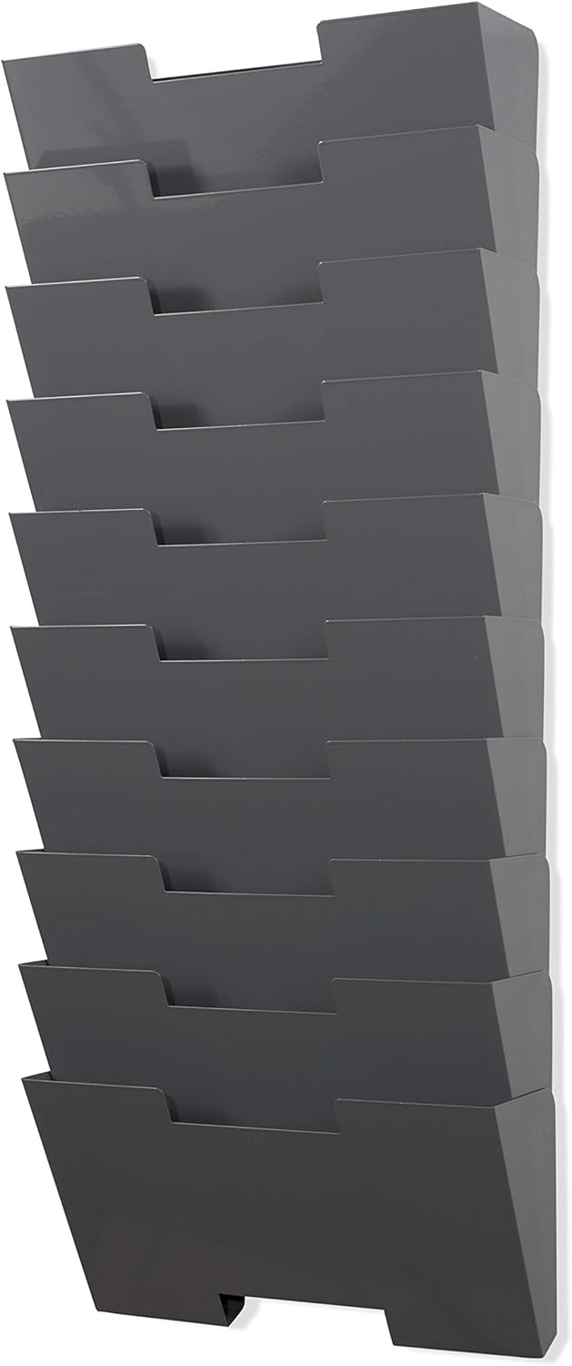 Gray Wall Mount Steel Vertical File Organizer Holder Rack 10 Sectional Modular Design Wider Than Letter Size 13 Inch Multi-Purpose Organize Display Magazines Sort Files and Folders 1 71D - northernschoolofshiatsu.co.uk