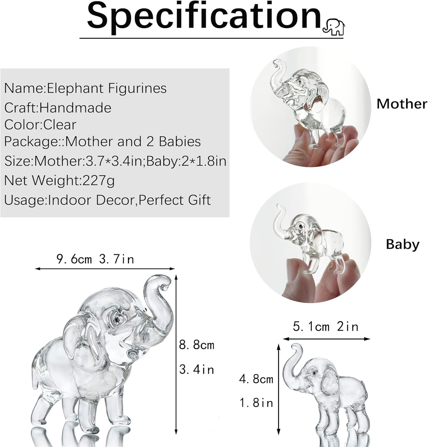 HDCRYSTALGIFTS Set of 3,Mother and Two Babies Elephant Collectible Figurines Lucky Crystal Paperweight Ornament Home Decor Table Centerpiece Housewarming Congratulatory Gift 2 71DbweSA0rL. AC SL1500 - northernschoolofshiatsu.co.uk