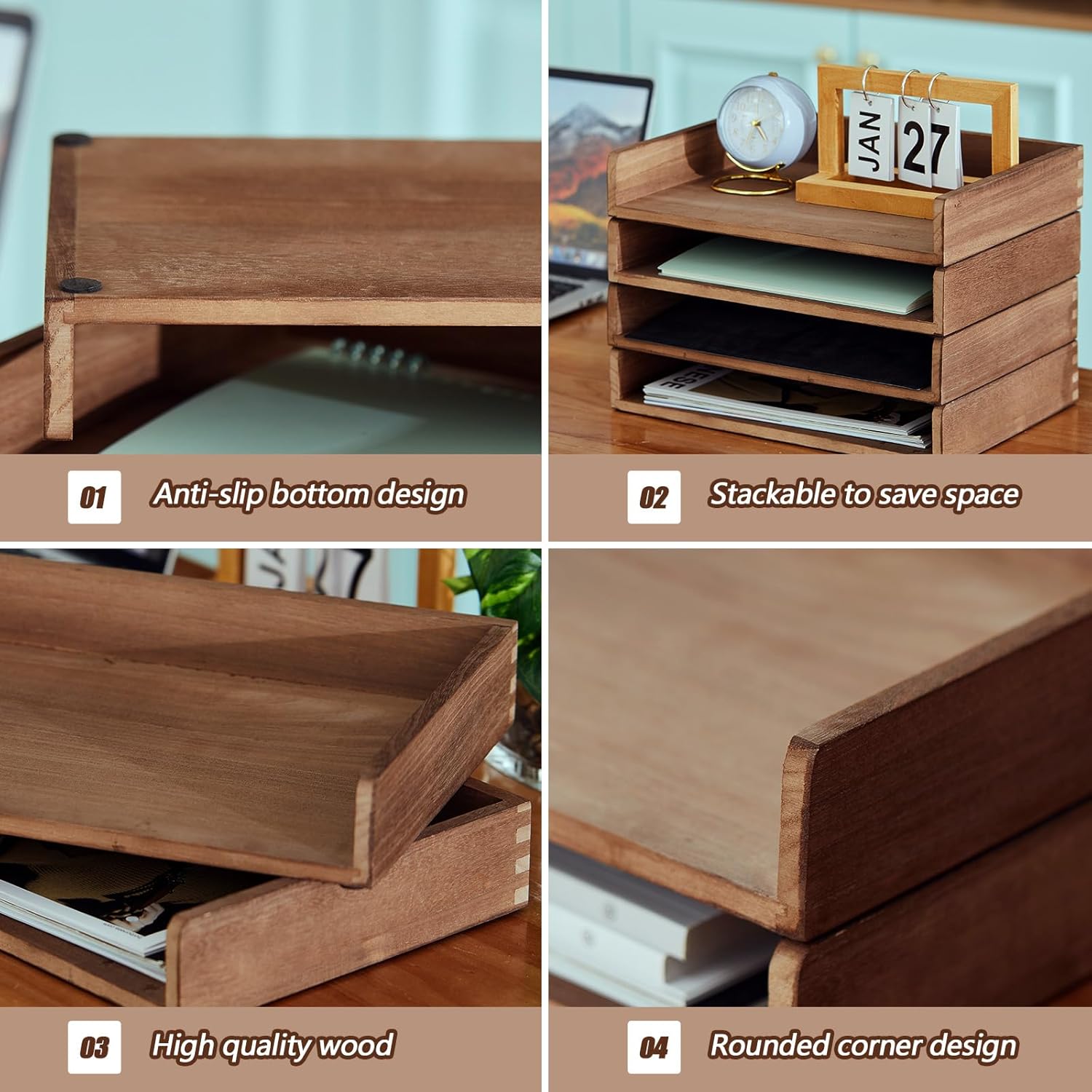 Yeaqee 4 Pcs Stackable Paper Tray Wood Desk Organizer Letter Tray Desktop Letter Size Office Wooden Desk Shelf Paper Holder Folder Organization Rack for Mail File Document(Dark Wood Color) 4 71EeWcj7IGL. AC SL1500 - northernschoolofshiatsu.co.uk