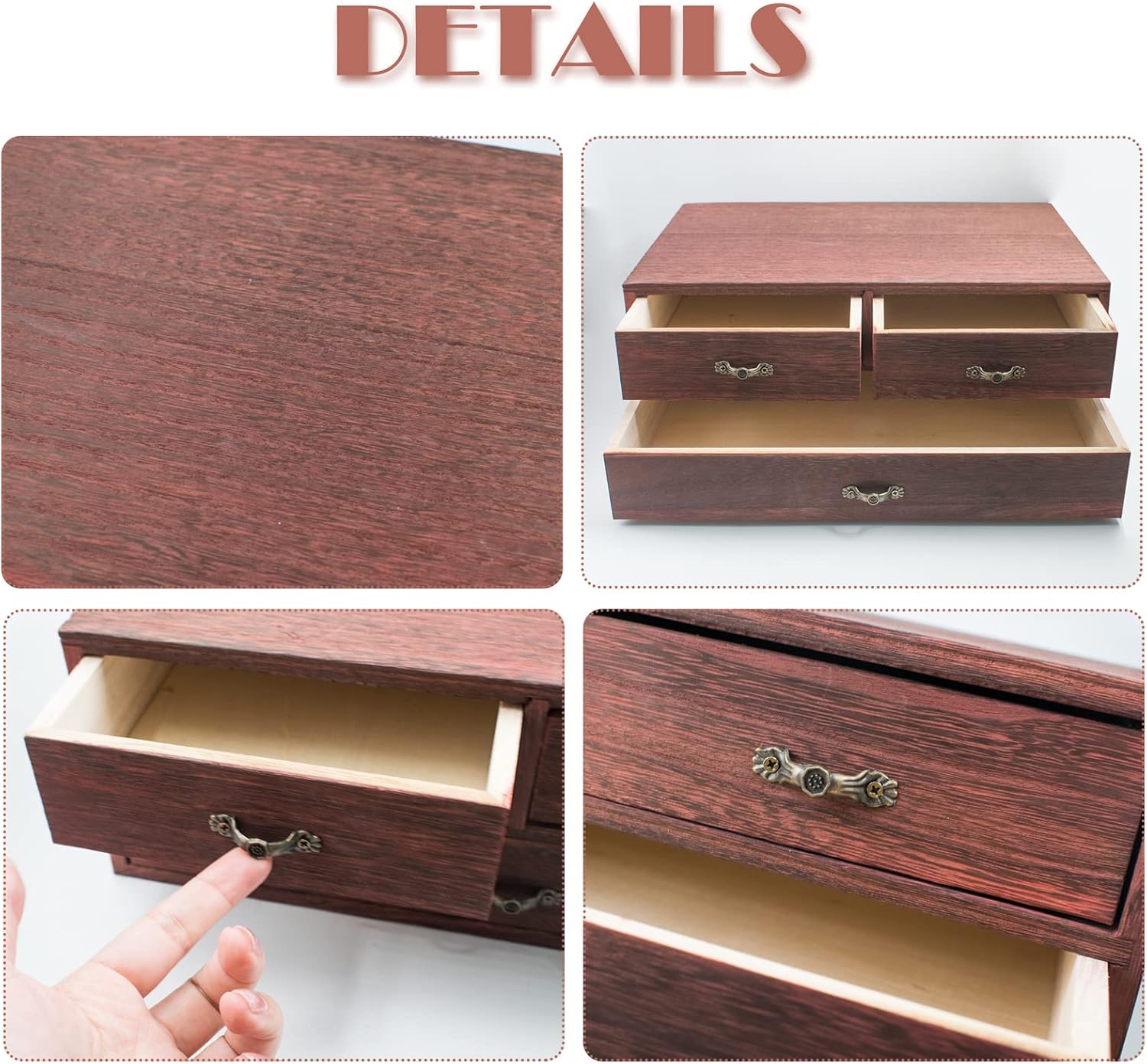 Wood Desktop Organizer Wooden Storage Cabinet with 3 Drawers Tabletop Counter Jewelry Storage Small Organization Box for Home Office Supplies (13 * 9 * 6in) 4 - northernschoolofshiatsu.co.uk