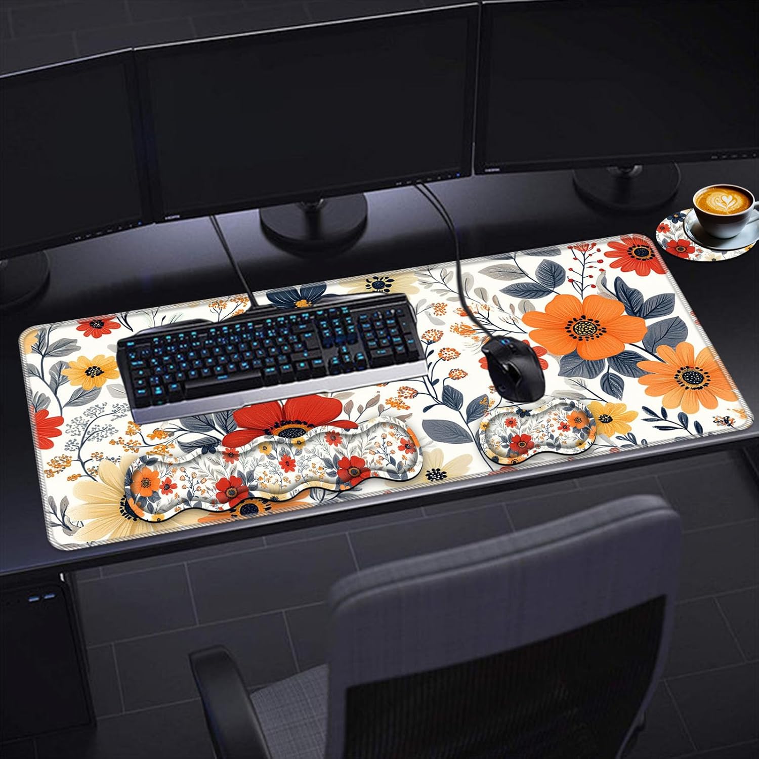 Keyboard Wrist Rest Set,Memory Foam Wrist Support Mouse Pad,31.5"x11.8" Desk Mat for Comfortable Typing & Pain Relief,Non-Slip Base for Office & Home Use - Abstract Flower 6 71G4MlTeUAL. AC SL1500 - northernschoolofshiatsu.co.uk