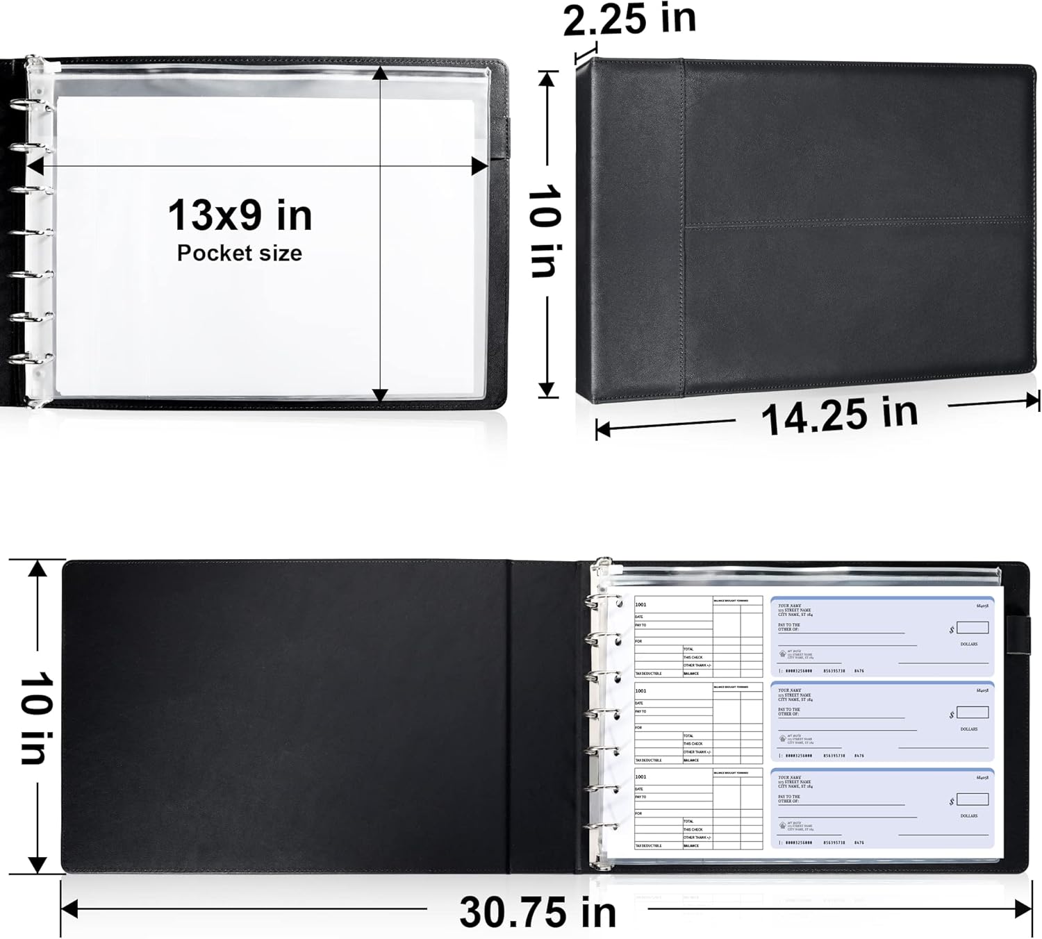 SUNEE Business Checkbook Binder 7 Ring 1 Inch with Zipper Pouch, 600 Checks Capacity for 9 x 13 Inch Sheet, Premium Pu Leather Black Check Binder 7 Hole for 7 Ring Check, Office Supplies 2 71HH3h3VL+L. AC SL1500 - northernschoolofshiatsu.co.uk