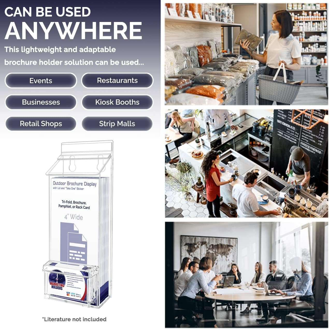 Marketing Holders Outdoor Brochure Holder Holds 4" x 9" Trifolds Wall Mount Clear with White Lid Acrylic Rack Cards Box with Lid Includes Take One Sticker Adhesive Strips Advertising Display 66 - northernschoolofshiatsu.co.uk