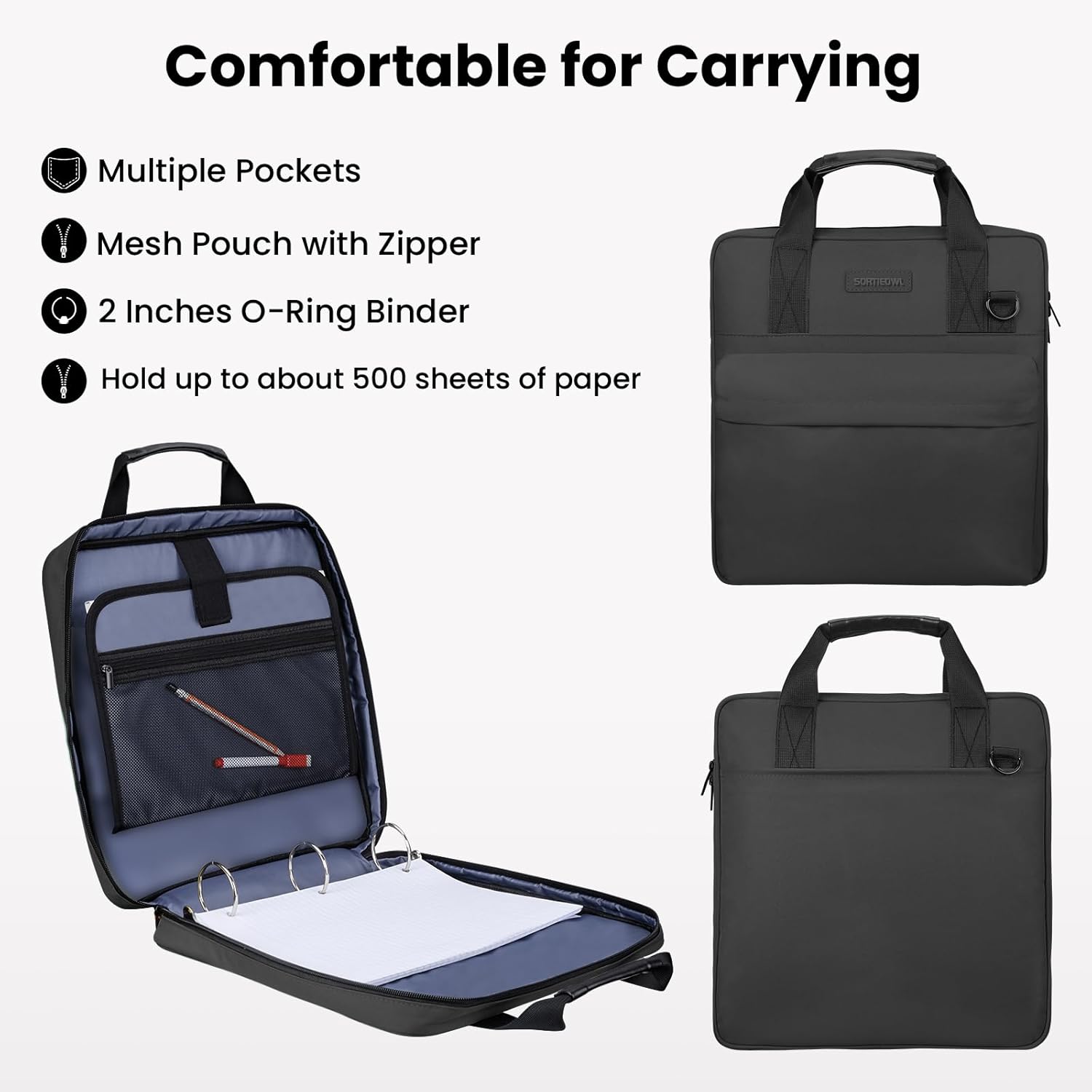 Zipper Binder 3 Ring 2 Inch with Shoulder Strap & Handle - Multi-Pocket School Binder Organizer for Middle School & Office - Holds 500 Sheets, Durable Premium Fabric - Black 2 71J+j3PknyL. AC SL1500 - northernschoolofshiatsu.co.uk