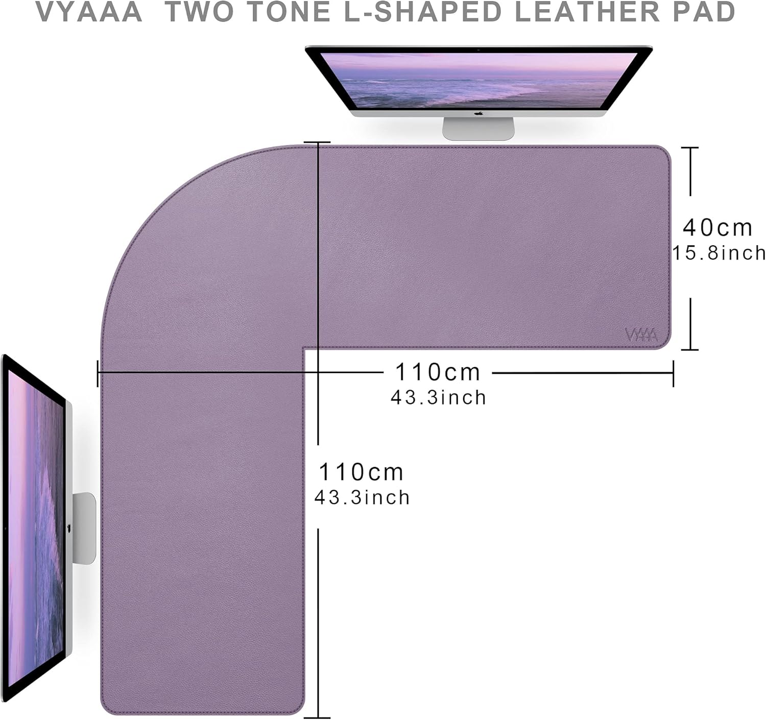Vyaaa L Shaped Desk Mat Leather Desk Pad, PU Leather Corner Desk Mat for Computer, Gaming, Writing, Home and Office, 39.4"x 39.4"x 13" Light Purple 52 - northernschoolofshiatsu.co.uk