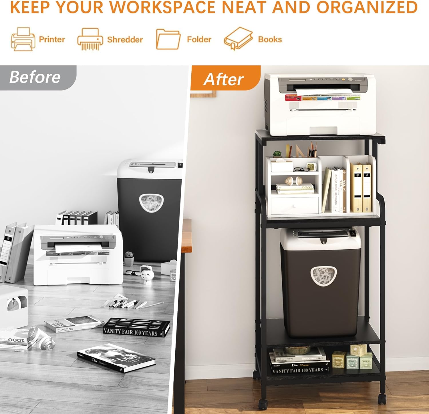 4 Tier Printer Stand with Storage Shelf, Large Tall Printer Cart with Wheels, Mobile Printer Table for Home Office, Adjustable Stands for Printer Heat Press Scanner Fax (Black), High 8 71J8G5VotuL. AC SL1500 - northernschoolofshiatsu.co.uk