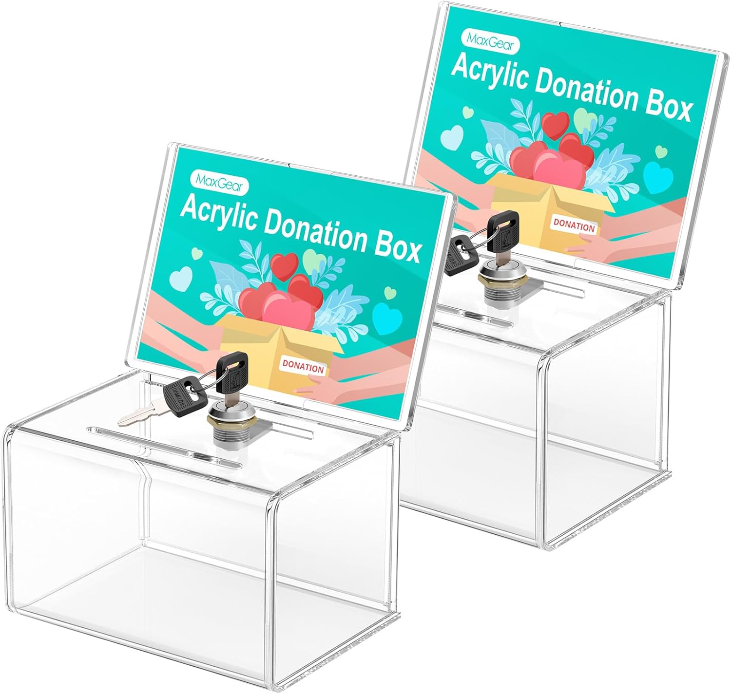 MaxGear Acrylic Donation Box with Lock and Sign Holder, Clear Ballot Box Donation Boxes for Fundraising (6.2" x 4.5" x 4") with Lock - Clear 19 - northernschoolofshiatsu.co.uk