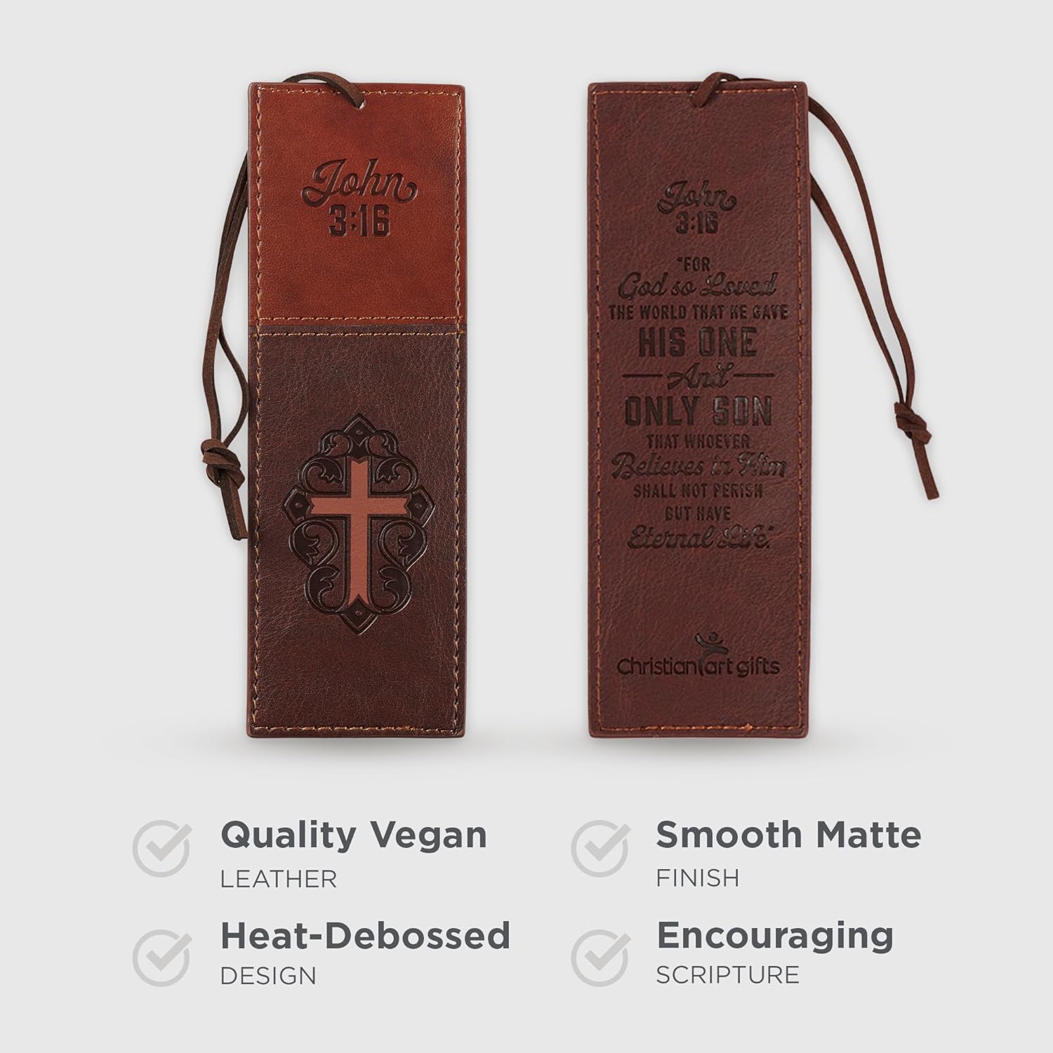 Christian Art Gifts Premium Vegan Faux Leather Scripture Bookmark for Men & Women: Cross - John 3:16 Inspirational Bible Verse, Heat-Debossed, Faith-Based Reading Accessory with Cord, Two-Tone Brown 3 71JhgeJRgDL. AC SL1500 - northernschoolofshiatsu.co.uk