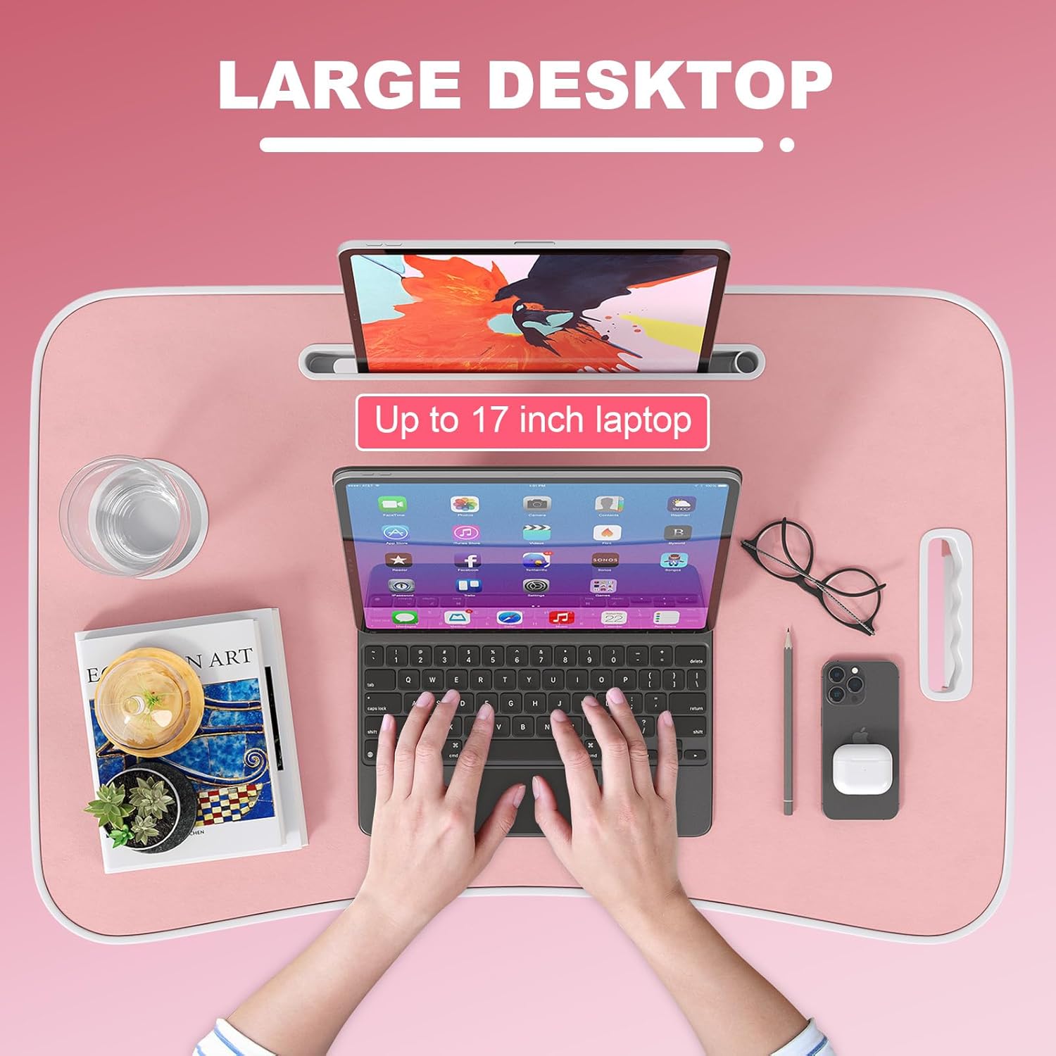 Monomi Folding Lap Desk, 23.6 Inch Portable Wood Laptop Bed Desk Lap Desk with Cup Holder, for Working Reading Writing, Eating, Watching Movies for Bed Sofa Couch Floor (Pink) 3 71Jy+omvLbL. AC SL1500 - northernschoolofshiatsu.co.uk