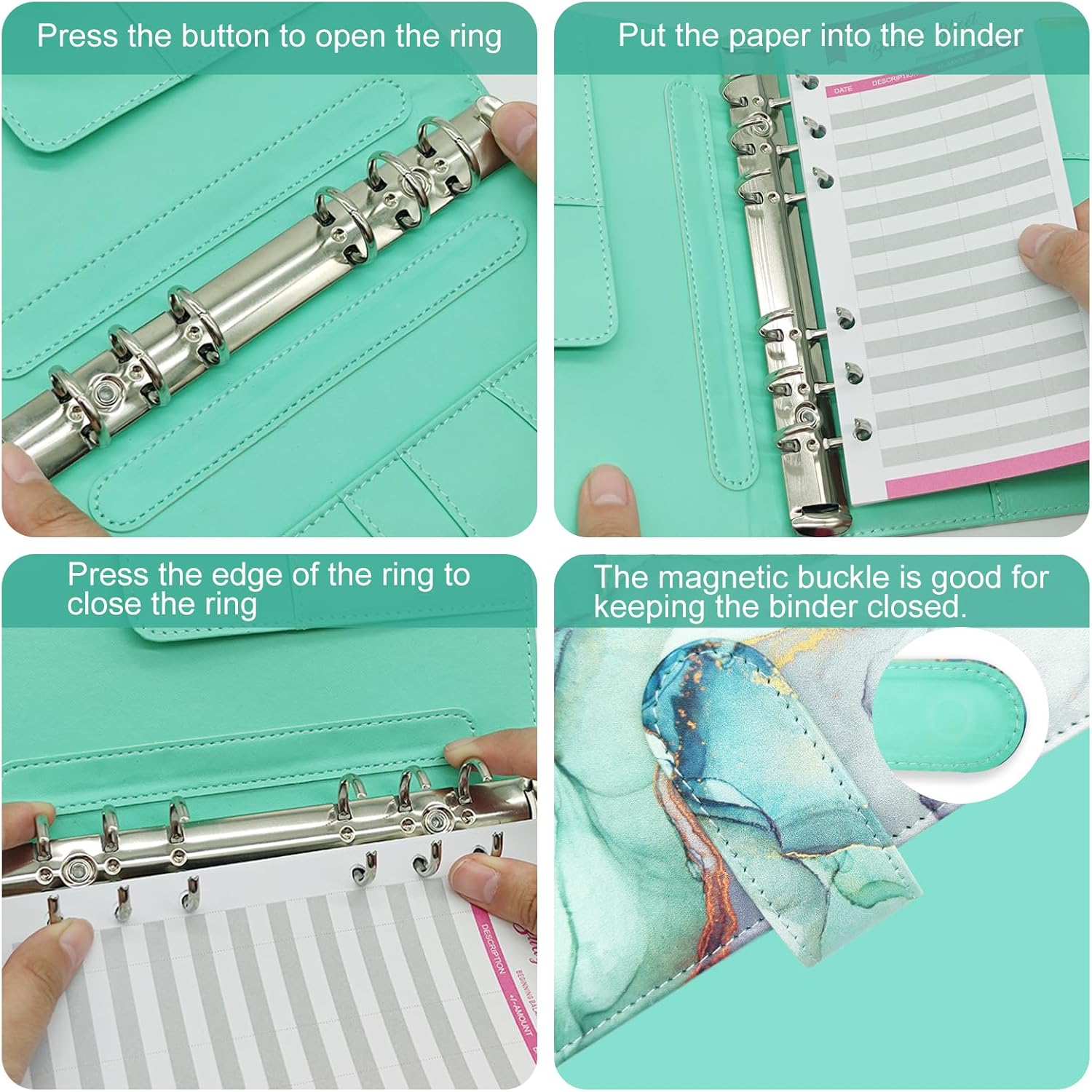 A5 Refillable 6 Ring Faux Leather Budget Binder,Mini Notebook Binder Cover for A5 Filler Paper,Loose Leaf Personal Planner Cover with Magnetic Buckle Closure(Marble Purple) 79 71KFqM50ZlL. AC SL1500 - northernschoolofshiatsu.co.uk