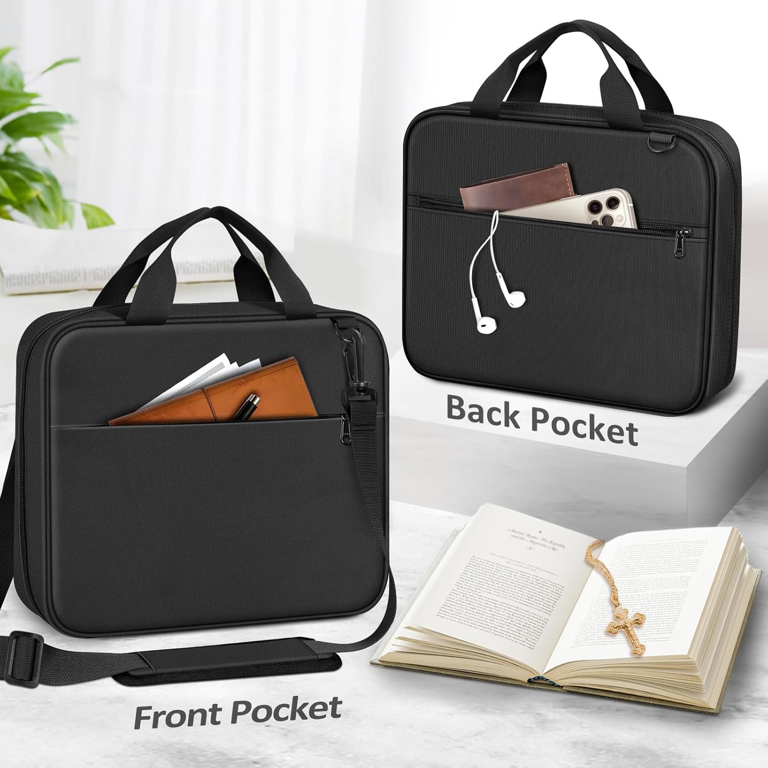 FINPAC Extra Large Bible Cover, Carrying Book Case Church Bag Bible Protective with Detachable Shoulder Strap & Zippered Pocket, Gift for Men Women, Black & Brown 3 71KU4pn2qUL. AC SL1500 - northernschoolofshiatsu.co.uk