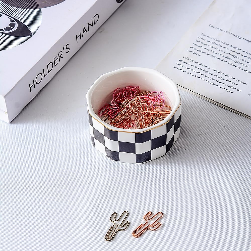 Paper Clip Holder Ceramic Checkered Paper Clip Dispenser for Desk Paper Clip Organizer Office Binder Clip Holder (Black-01) 3 71LGdpa7AdL. AC SL1000 - northernschoolofshiatsu.co.uk