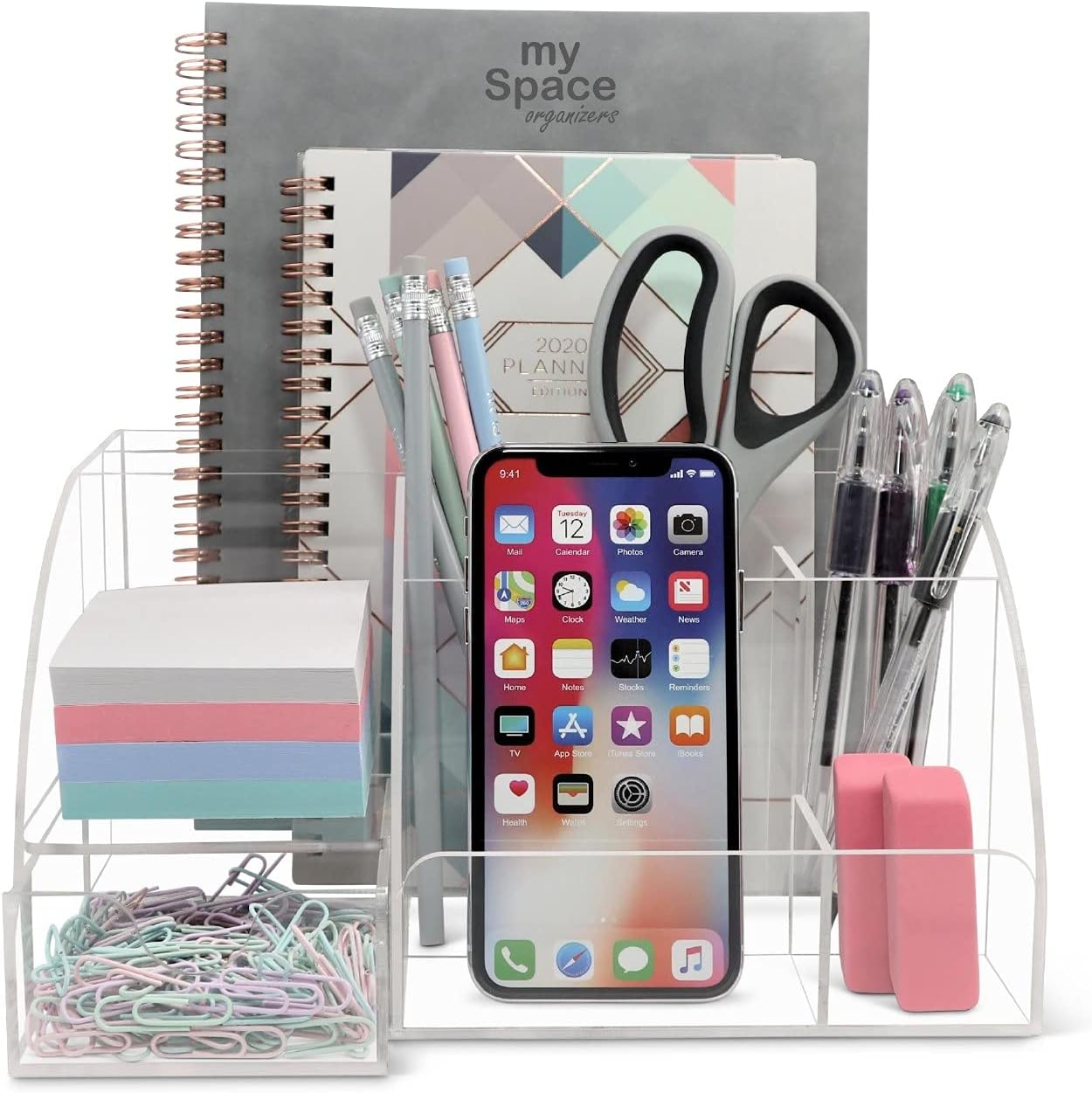 Clear Acrylic Desk Oganizer, 9 Compartments, Office Supplies and Desk Accessories Organizer, Home Decor Desktop Organizer (Clear) 2 71LIdb bq0S. AC SL1278 - northernschoolofshiatsu.co.uk