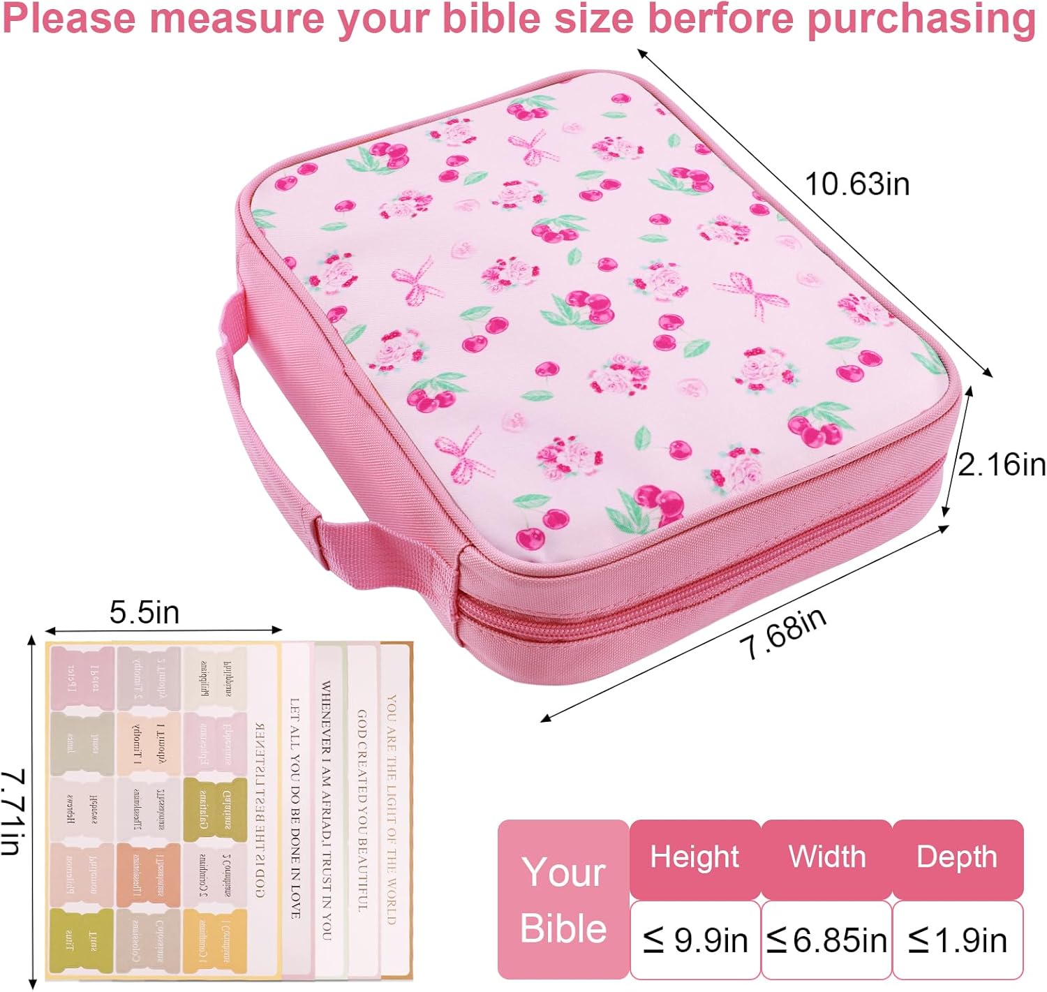 Bible Cover Case for Girls,Cute Girls Bible Bag Religious Scripture Carrier with Bow and Cherry,Lightweight Bag for Communion,Gifts for Girly(with 75 Tabs) 2 71LmbqjA6yL. AC SL1500 - northernschoolofshiatsu.co.uk