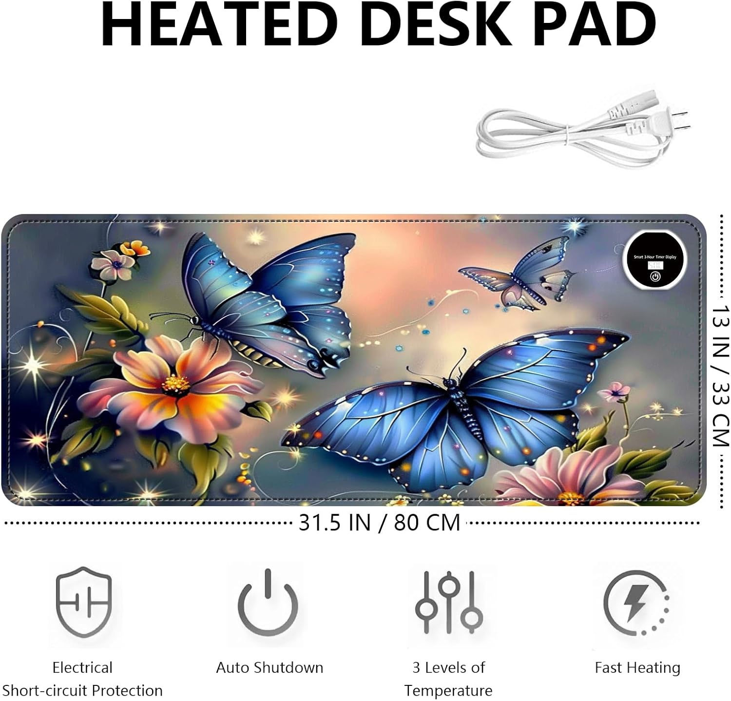 Heated Mouse Pad with 3 Levels Heated & 3 Hours Auto Shut-Off Mouse Pad for Warming Hands in Office Home, 31.5" x 13"Large Safe Desk Mat Hand Warmer,Purple Flying Dragon 2 - northernschoolofshiatsu.co.uk