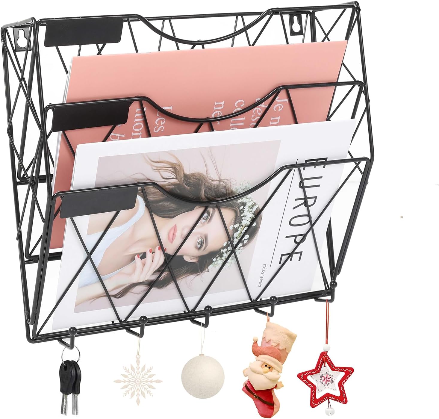 3 Tier Wall File Holder Organizer, Hanging File Organizer, Magazine Rack, Wall Mount Paper Folder Holder, with 5 Key Holder Hooks,Metal, Black 9 71LzknRpR4L. AC SL1500 - northernschoolofshiatsu.co.uk