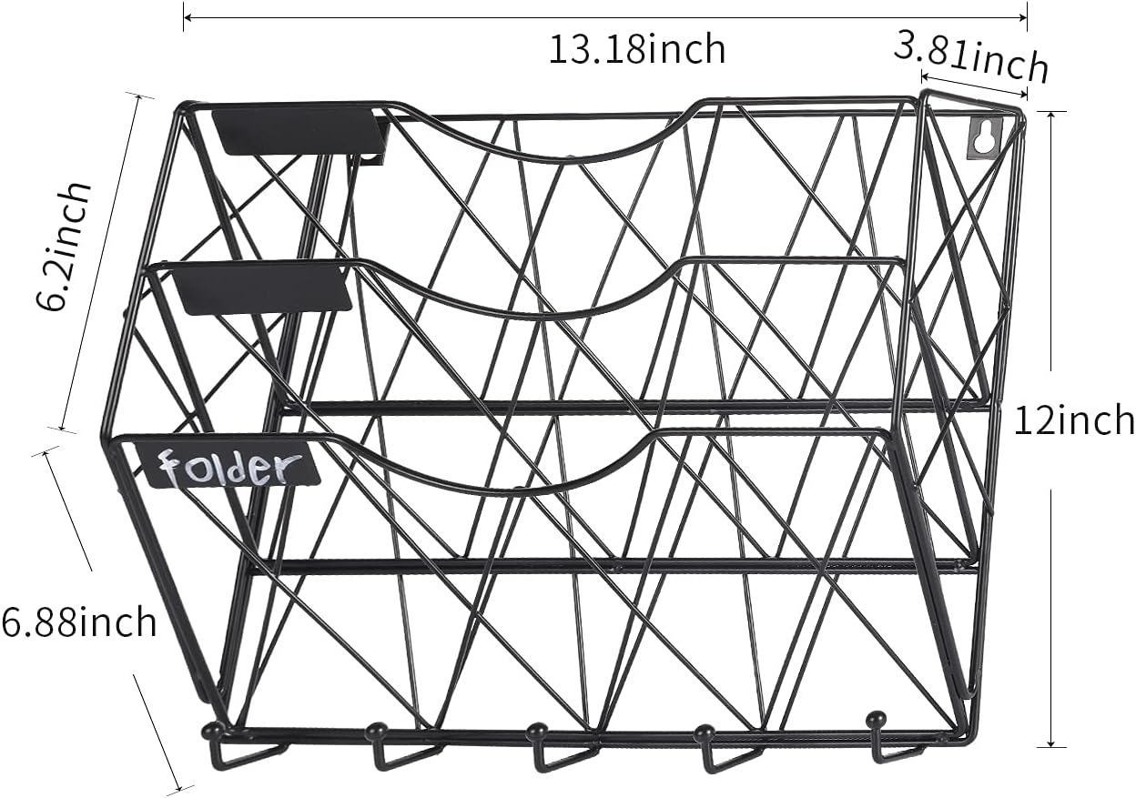3 Tier Wall File Holder Organizer, Hanging File Organizer, Magazine Rack, Wall Mount Paper Folder Holder, with 5 Key Holder Hooks,Metal, Black 2 71MO3JGO35S. AC SL1500 - northernschoolofshiatsu.co.uk