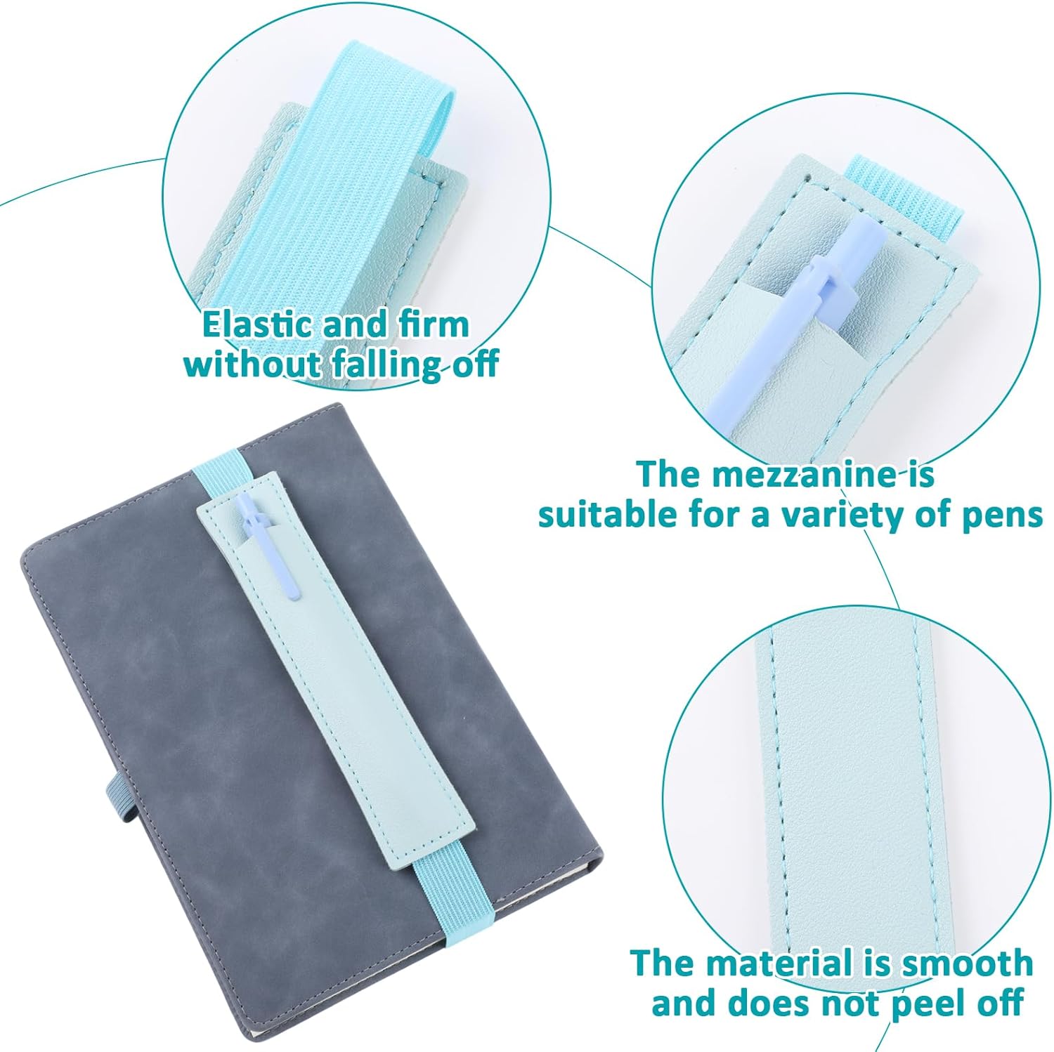 Grevosea 6 Pcs Adjustable Elastic Band Pen Holder, Notebook Pen Holder Detachable PU Leather Pen Sleeve Pouch Journal Pencil Holder for Journals Notebooks Books Rigid Tablet Covers (6 Colors) 3 - northernschoolofshiatsu.co.uk