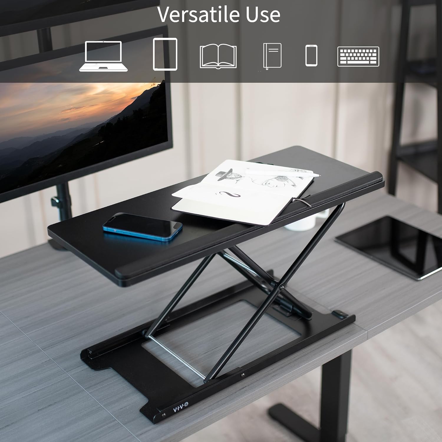 VIVO Black Single Top 27 inch Heavy-Duty Scissors Lift Keyboard and Mouse Riser, Designed for Ergonomic Sit Stand Workstations, DESK-V000P 5 71MZzyGNsRL. AC SL1500 - northernschoolofshiatsu.co.uk