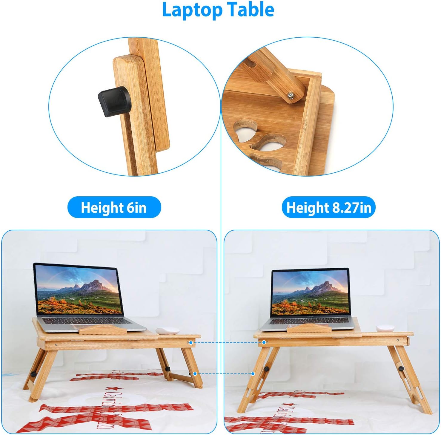 Bamboo Laptop Desk Breakfast Serving Bed Tray Foldable Leg Multi-Position Adjustable Tilt Surface Bed Lap Tray with Side Storage Drawer for Work Study Reading Eating Food 2 - northernschoolofshiatsu.co.uk