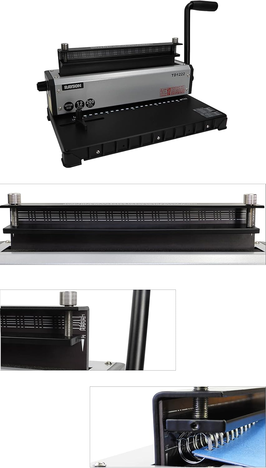 Rayson TD1222 Wire Binding Machine - 2:1 Pitch, Rectangular Holes, 220 Sheet Binding / 12 Sheet Punching Capacity 4 - northernschoolofshiatsu.co.uk
