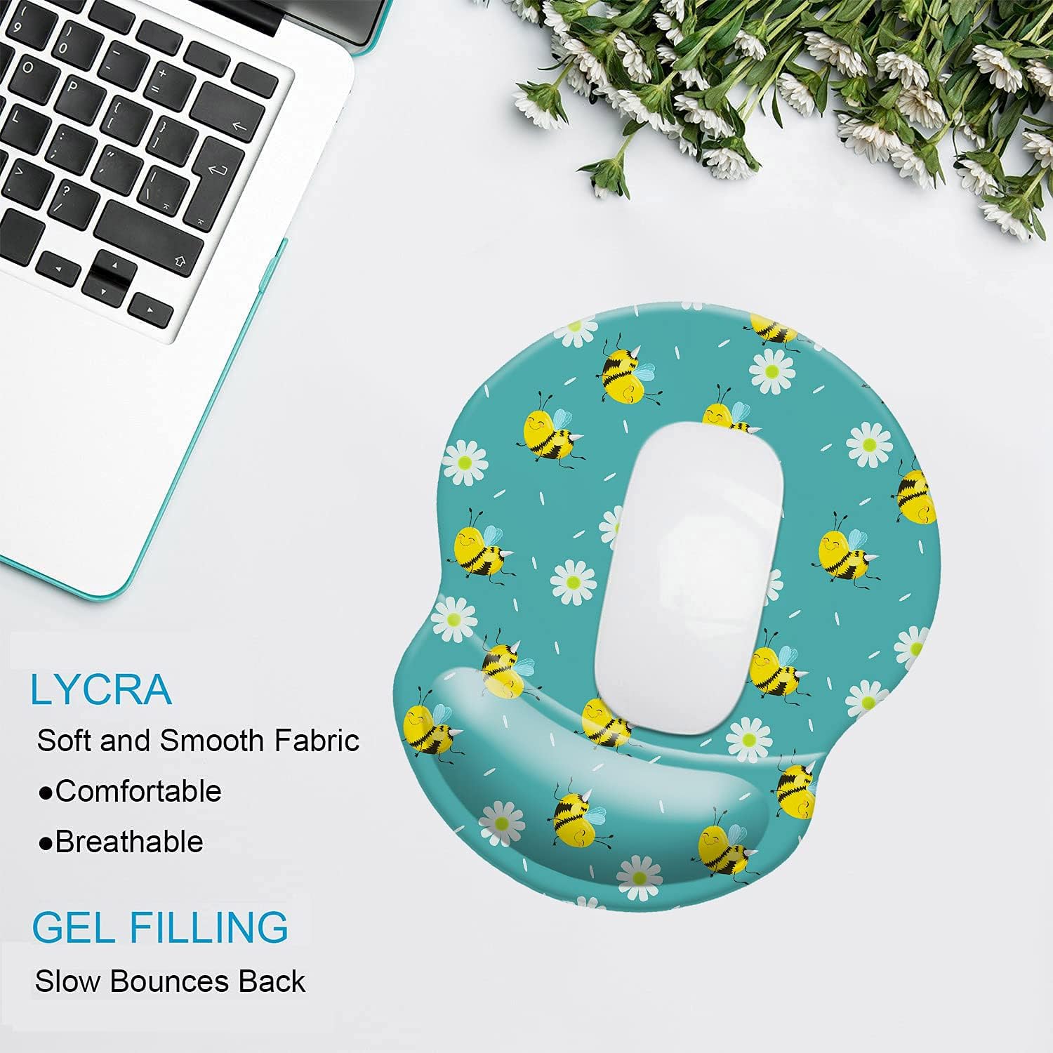 Ergonomic Mouse Pad with Wrist Support, Gaming Mousepad with Smooth Cloth, Wrist Rest for Computer, Laptop, Home, Office(Cute Bee) 5 - northernschoolofshiatsu.co.uk