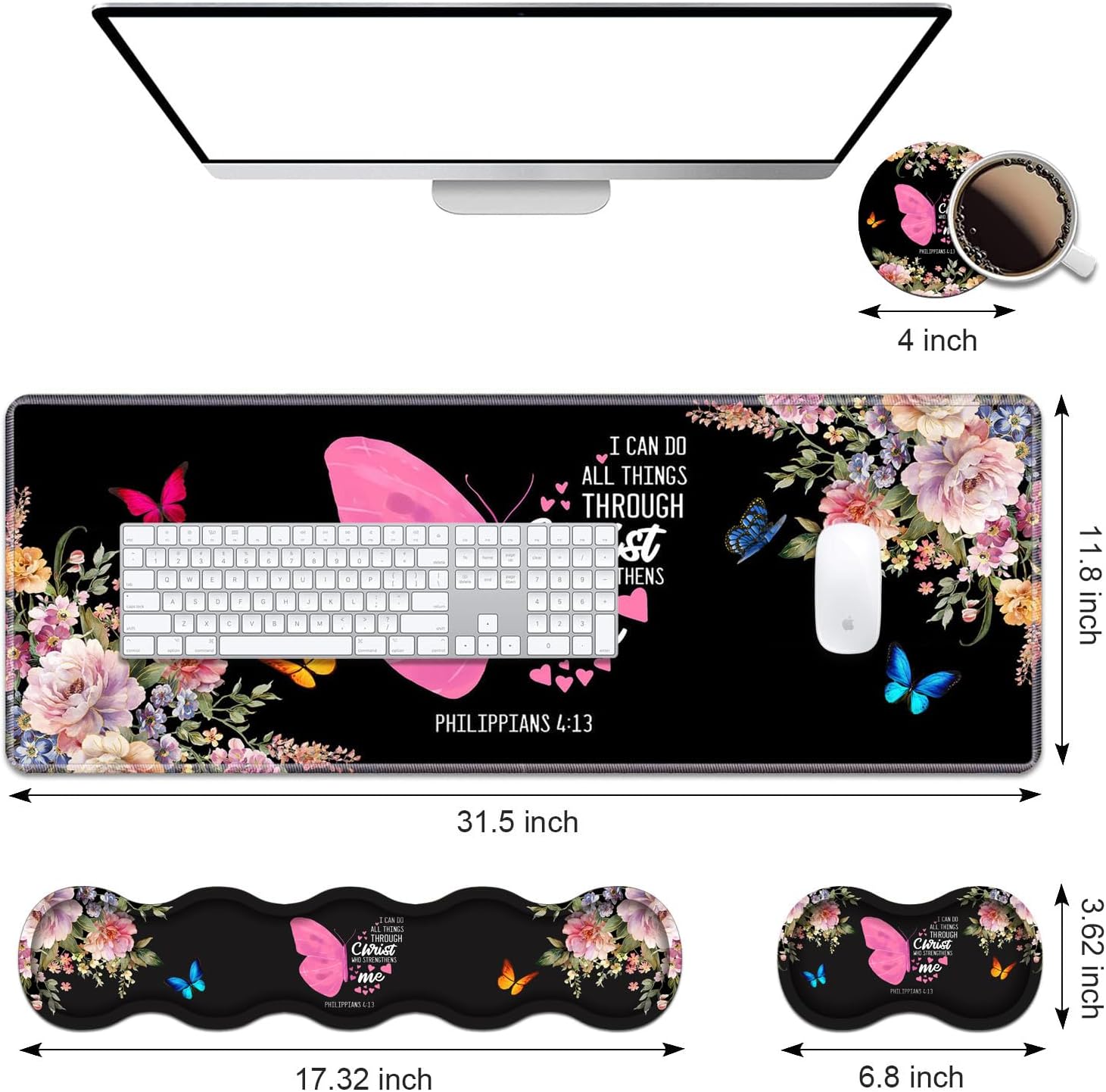 Ergonomic Keyboard Wrist Rest & Mouse Pad Wrist Rest Set, 31.5"x 11.8" Large XXL Gaming Desk Pad Memory Foam Non-Slip Desk Mat for Office & Home, Floral Butterfly Quote Bible Verse Philippians 4-13 2 71NUla9v+SL. AC SL1500 - northernschoolofshiatsu.co.uk