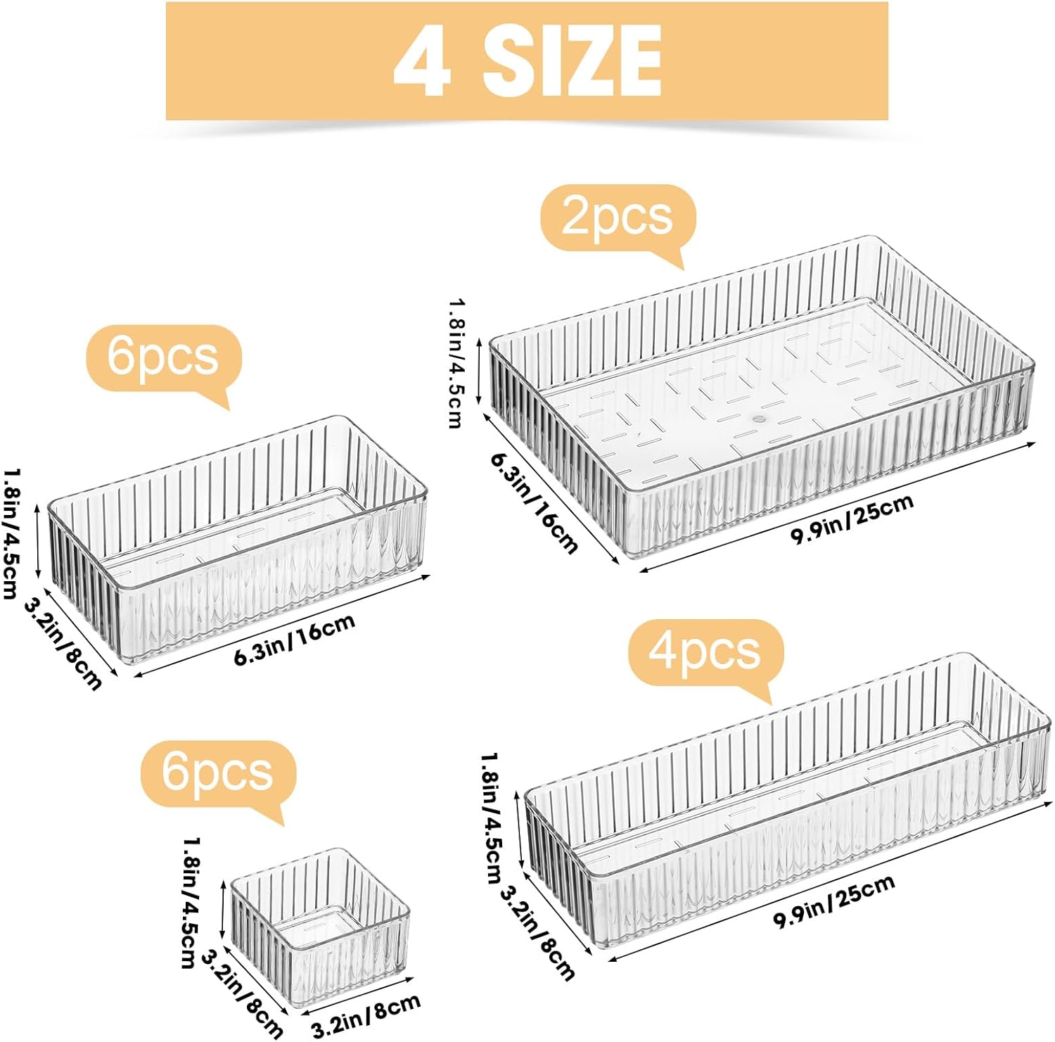 18 Pcs Clear Drawer Organizer Stackable 4 Size Clear Makeup Drawer Organizer Trays Acrylic Bathroom Vanity Storage Bins for Cosmetic, Jewelries, Office Supply, Kitchen Utensils(Stripes) 3 71NVD1nWvyL. AC SL1500 - northernschoolofshiatsu.co.uk