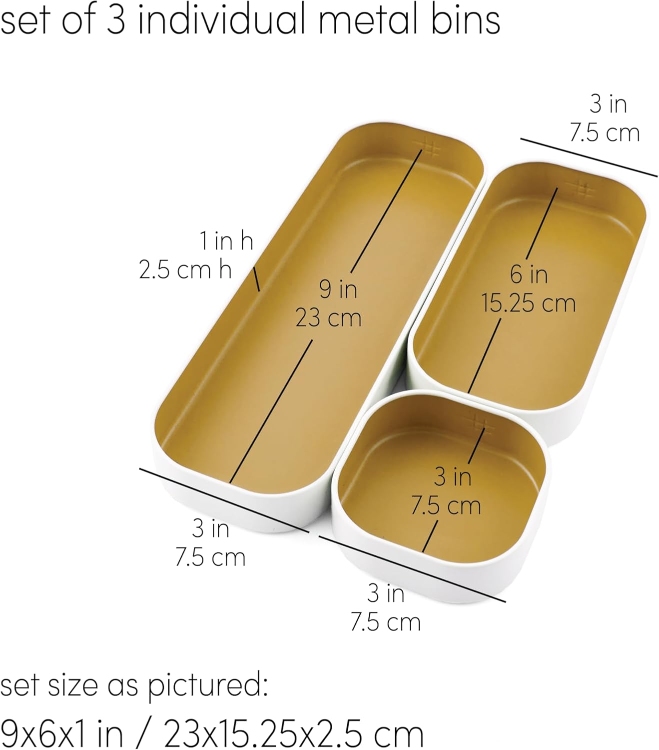 Three by Three Seattle 3 Piece Shallow Metal Organizer Tray Set for Storing Makeup, Stationery, Utensils, and More in Office Desk, Kitchen and Bathroom Drawers (1 Inch, Gold and White) 2 71OhPGAQnuL. AC SL1500 - northernschoolofshiatsu.co.uk