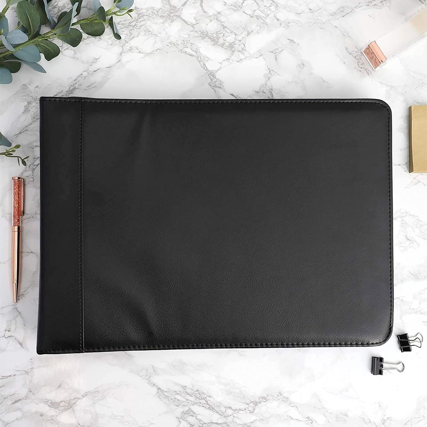 Juvale 7 Ring Business Check Binder with Zipper for Checkbooks Organization, Black Zippered Portfolio Organizer, Professional PU Leather Folder Holder for Documents, Cards (15x12 in) 6 - northernschoolofshiatsu.co.uk