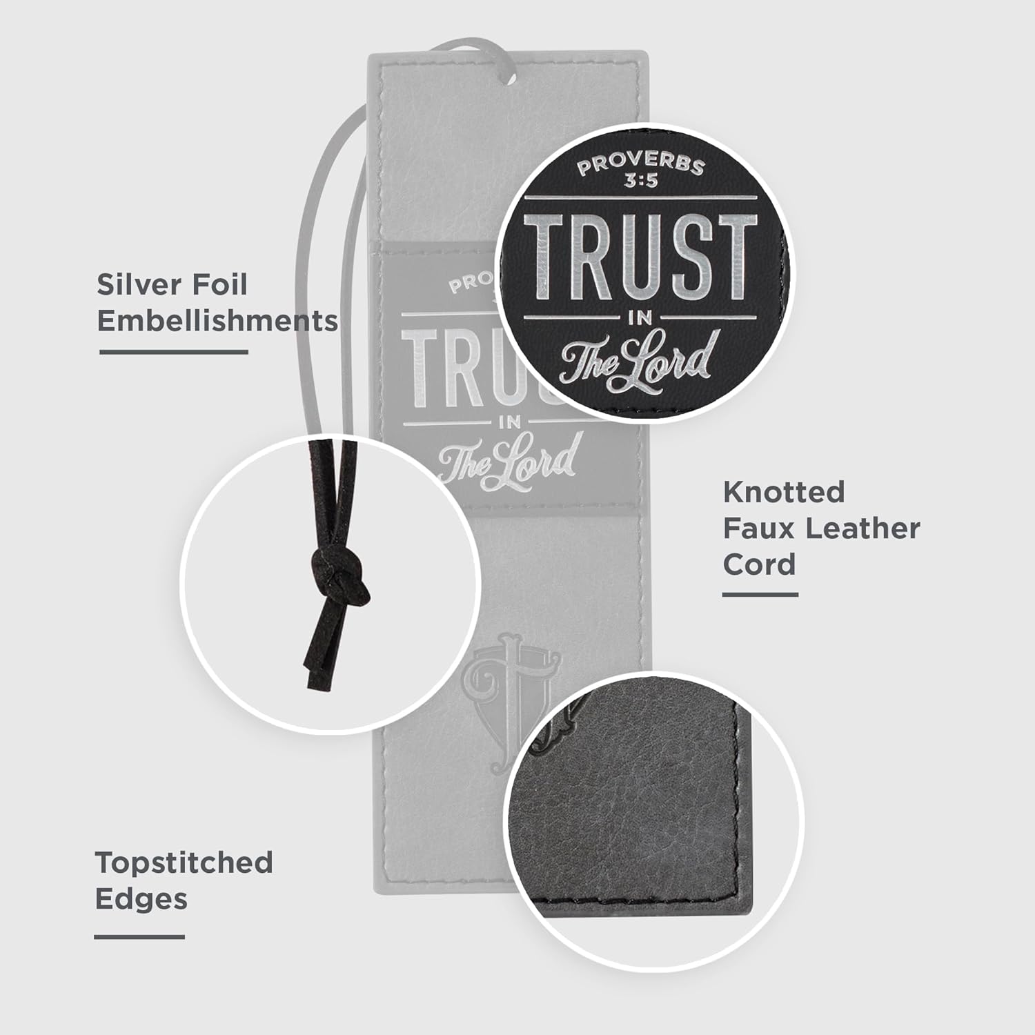 Christian Art Gifts Black Charcoal Gray Faux Leather Bookmark for Men: Trust in the Lord - Proverbs 3:5 Inspiring Bible Verse, Heat-debossed w/Silver Foil Accents Cross, Shield and Sturdy Leather Cord 4 71OsVpOZYfL. AC SL1500 - northernschoolofshiatsu.co.uk
