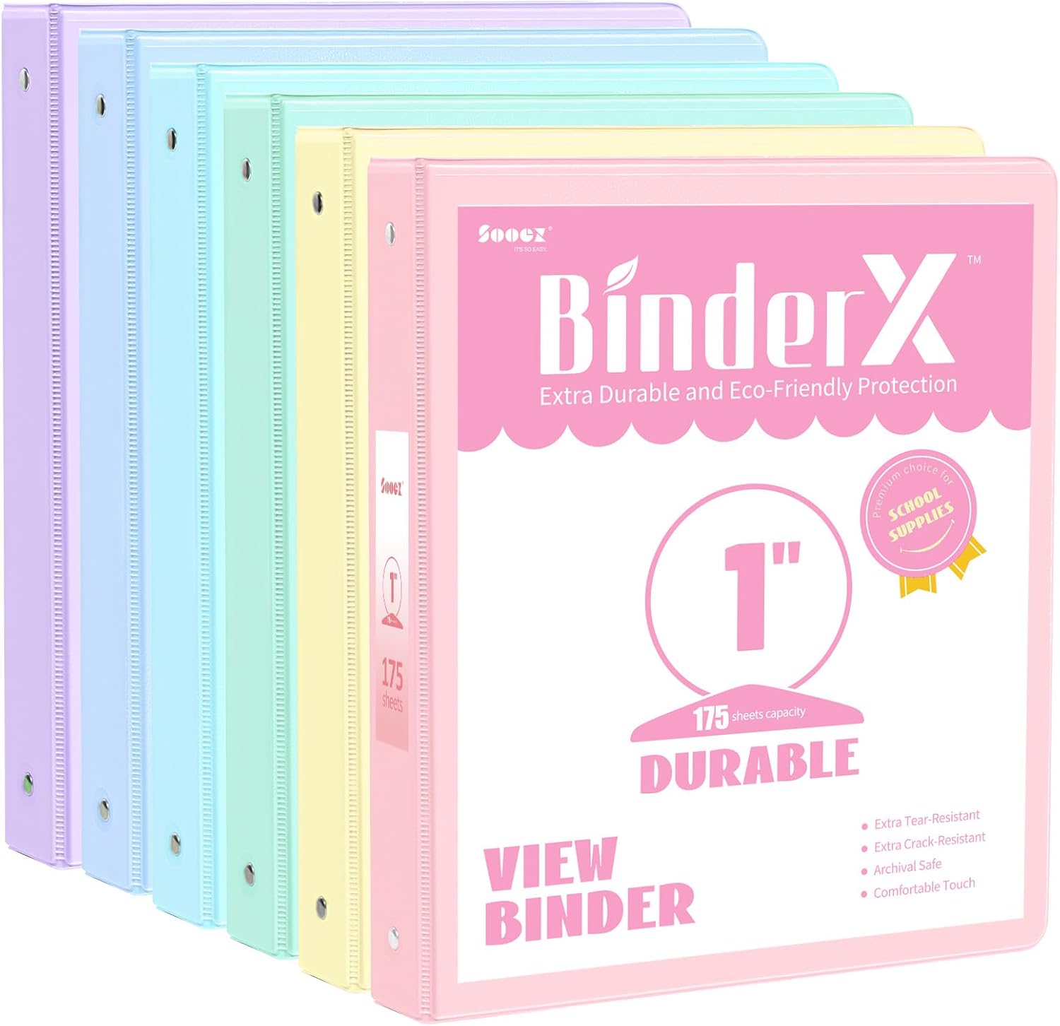 6 Pack Extra Durable 3 Ring Binders 1 inch, Sooez 1” Three Round Ring Binders with Pockets, Cute Customizable Clear View Cover for 8.5 x 11'' Letter Size Papers, Pastel School Office Supplies for Girl 13 71PKy+6gA8L. AC SL1500 - northernschoolofshiatsu.co.uk