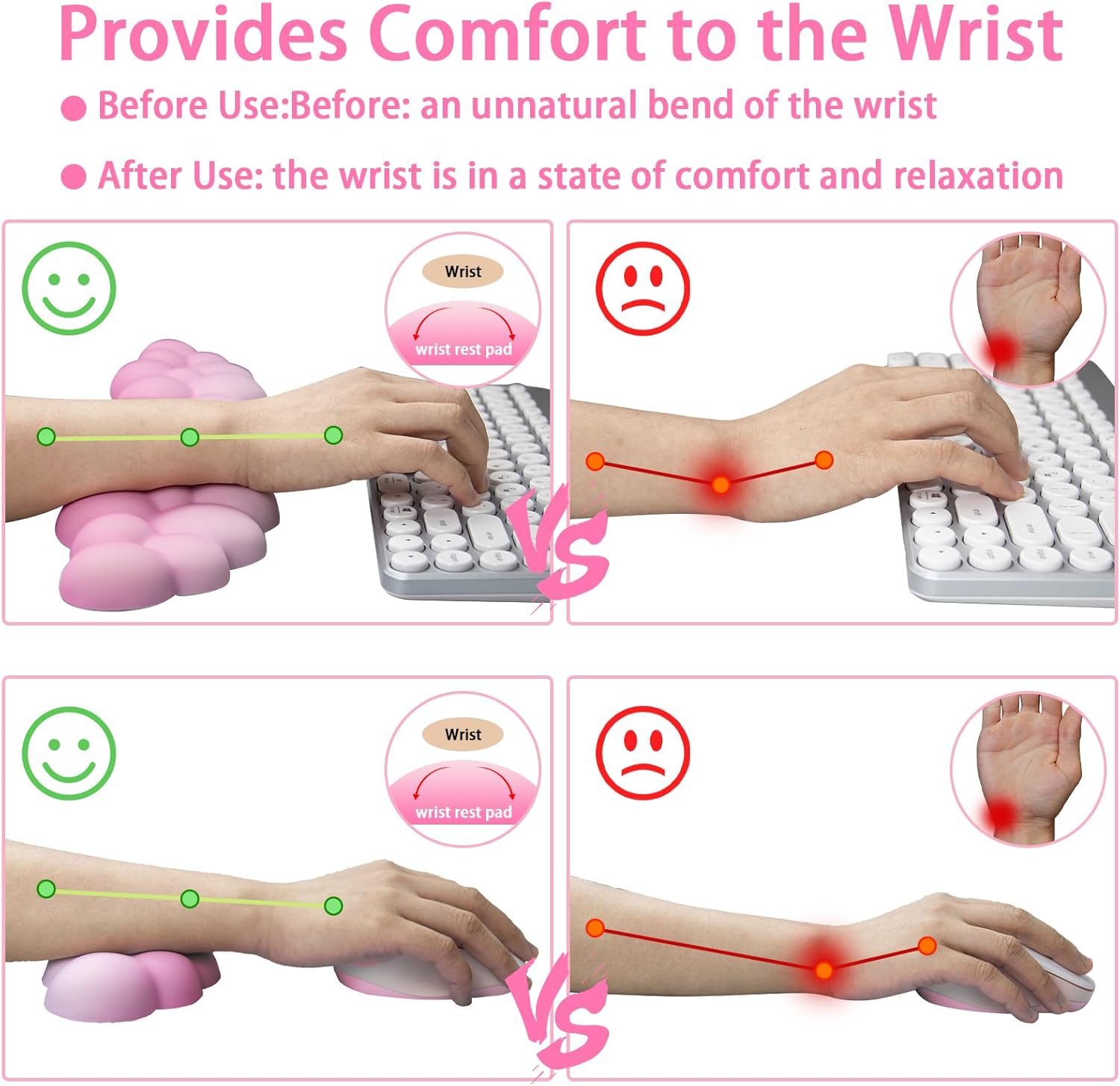 Cloud Mouse Pad and Keyboard Wrist Rest Set,4 Pcs Pink Ergonomic Arm Support for Computer Desk,Cute Palm Resting Cushion with Mousepad & Coaster | Office Computer Laptop Typing Pain Relief 3 71PQq k2JNL. AC SL1500 - northernschoolofshiatsu.co.uk
