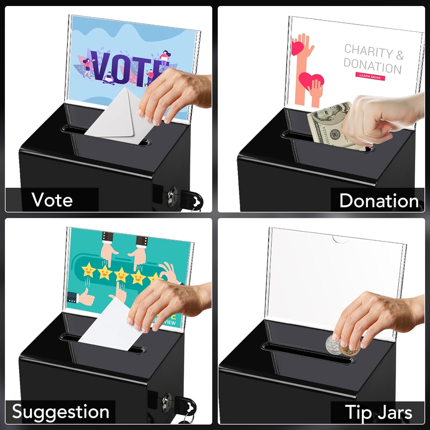 VOISEN Acrylic Donation Box with Lock, Black Ballot Box with Sign Holder, Suggestion Box for Fundraising, Donation, Bar, School Voting, 6.2x4.6x3.9 Inch 5 71Q2sju+rRL. AC SL1500 - northernschoolofshiatsu.co.uk