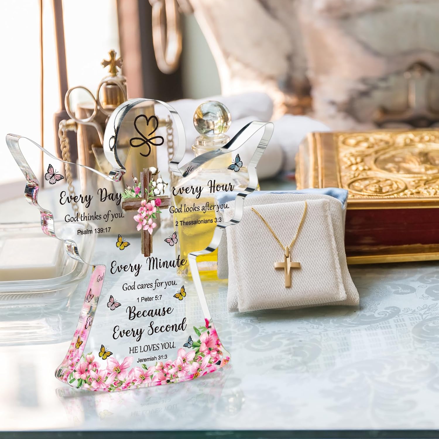 Yulejo Acrylic Christian Gifts with Bible Verse Prayers - Religious Gifts for Women, Men, Friends, Mom, Valentines, Birthday (Cross, Angel) 6 - northernschoolofshiatsu.co.uk