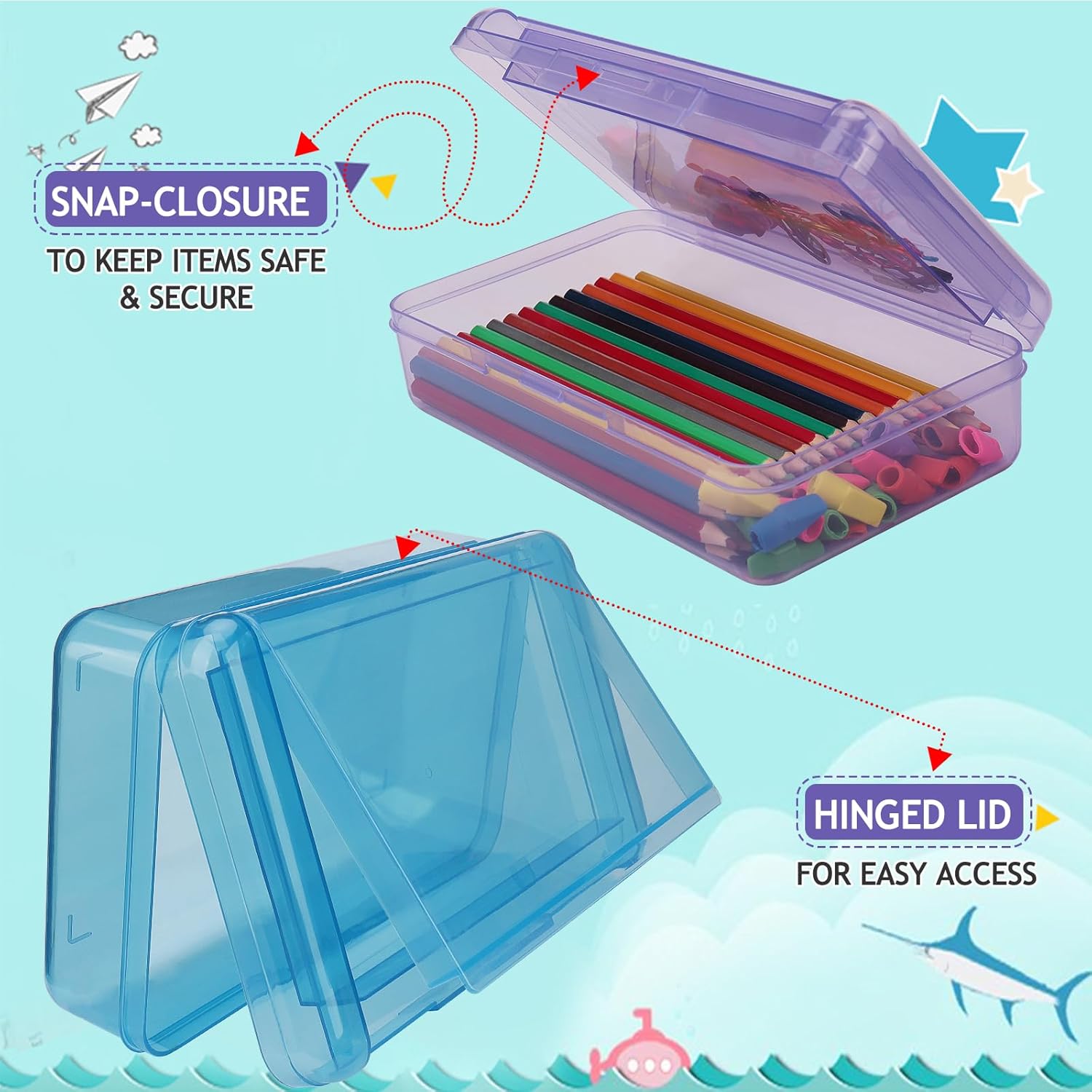 1 PCS Pencil Box,Double Layer Large Capacity Pencil Box,Hard Pen Case with Snap-tight Lid, Plastic Pencils Case for Office School Supplies Pen Boxes,Storage Organizer for Gel Pens Erasers-Purple 70 - northernschoolofshiatsu.co.uk