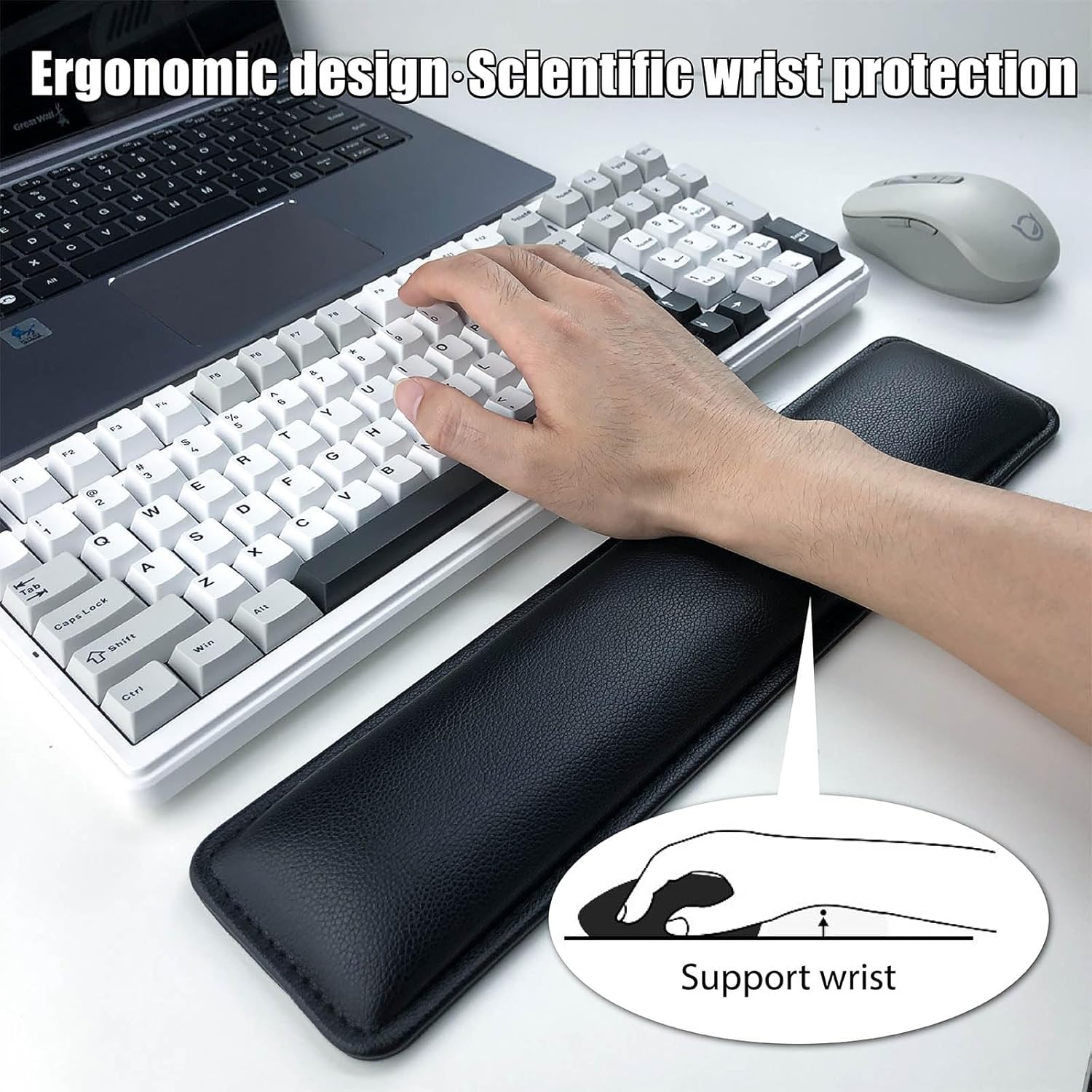 Skin-Friendly Leather Rebound Sponge Keyboard Wrist Rest, Ergonomic Design, relieves Wrist Pressure, Wrist Rest for Computer Keyboard, with Anti-Slip Base (18 x 3.6 x 0.8 inches, Black) 5 71R6y+squnL. AC SL1500 - northernschoolofshiatsu.co.uk