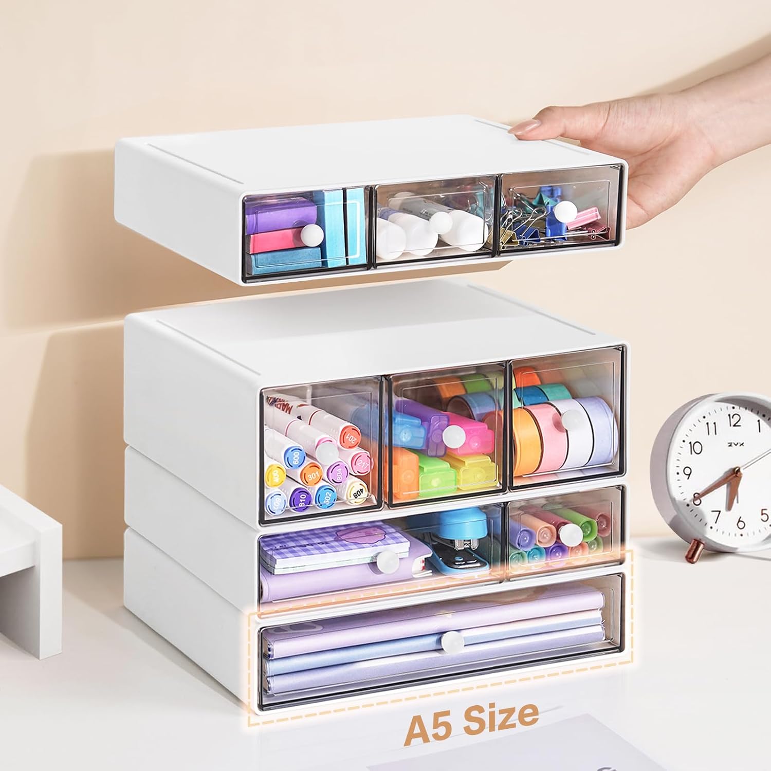 Desk Storage Organizer with 9 Drawers, 4 Tiers Stackable Desktop Craft Storage Drawers, Clear Storage Box Caddy for Stationary Makeup Jewelry Office Craft Supplies (White) 5 71RcXEPq5dL. AC SL1500 - northernschoolofshiatsu.co.uk