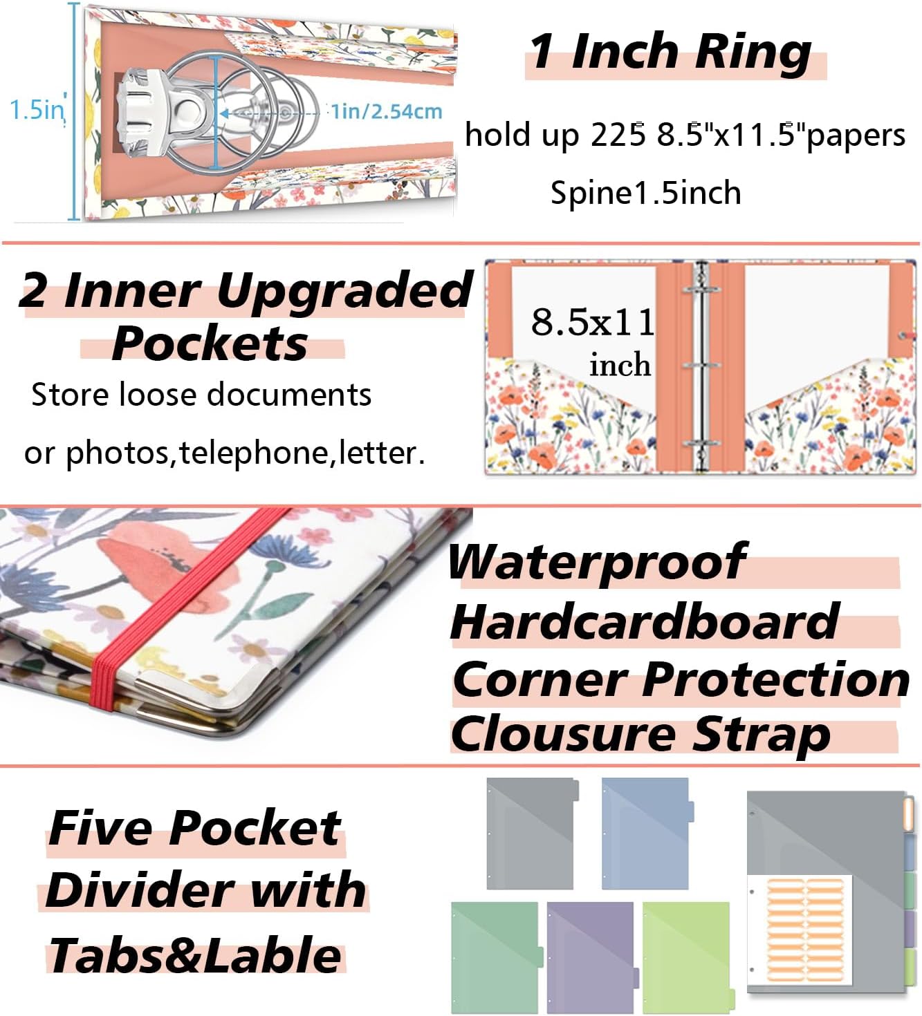 3 Ring Binder 1 Inch, Three Ring Binders Organizer with Clipboard, 5-Tabs Pockets Dividers, Plastic Folder, 18 Divider Stikers, KLLVE Cute Binder with Pen Loop (Garden Party, Letter Size) 7 71RjiQi2UyL. AC SL1500 - northernschoolofshiatsu.co.uk