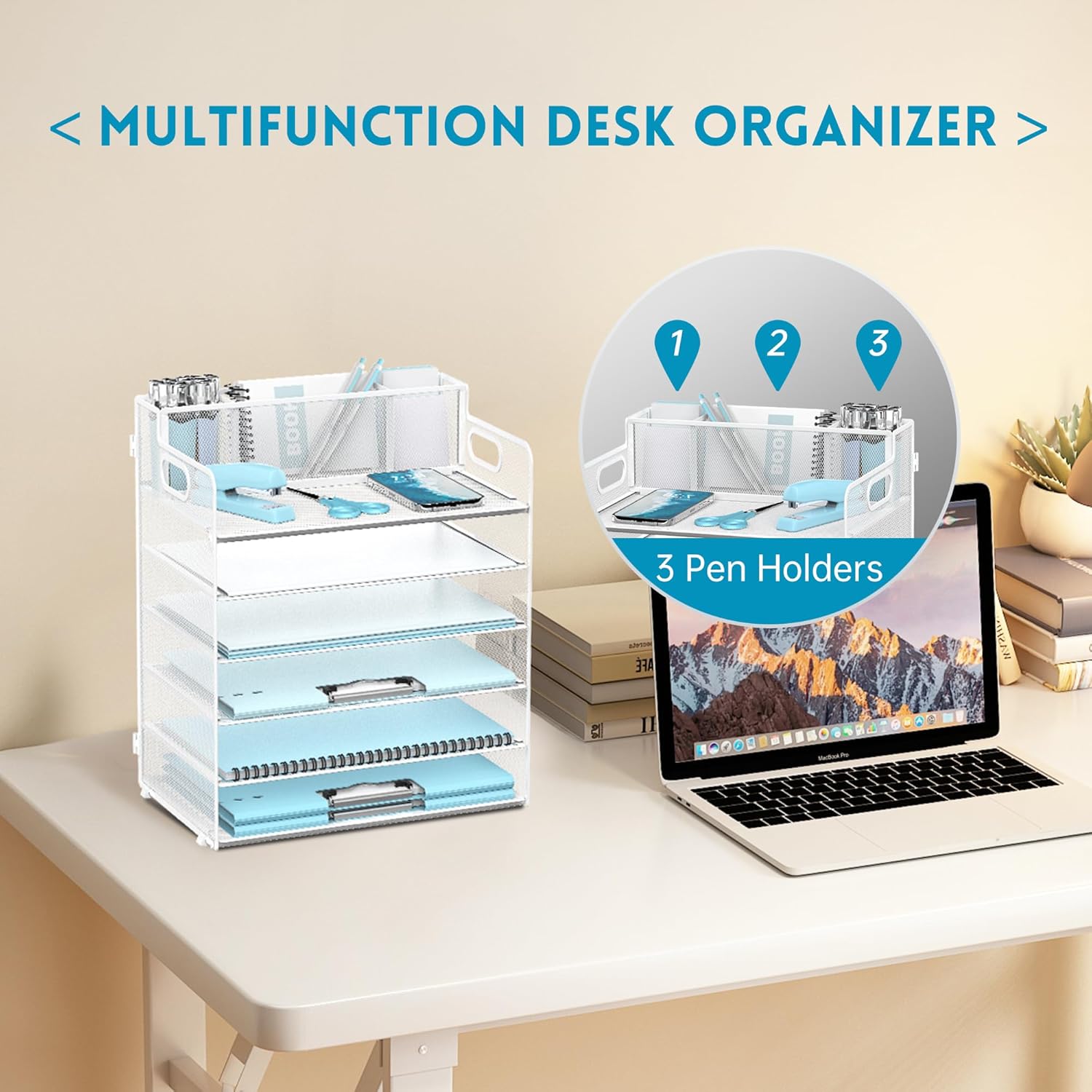 6-Tier Paper Letter Tray Organizer with Pen Holder, Mesh Desk Accessories & Workspace Organizers with Handle, File Sorter Office Supplies for Desk, White 4 71RtQPTgQ6L. AC SL1500 - northernschoolofshiatsu.co.uk
