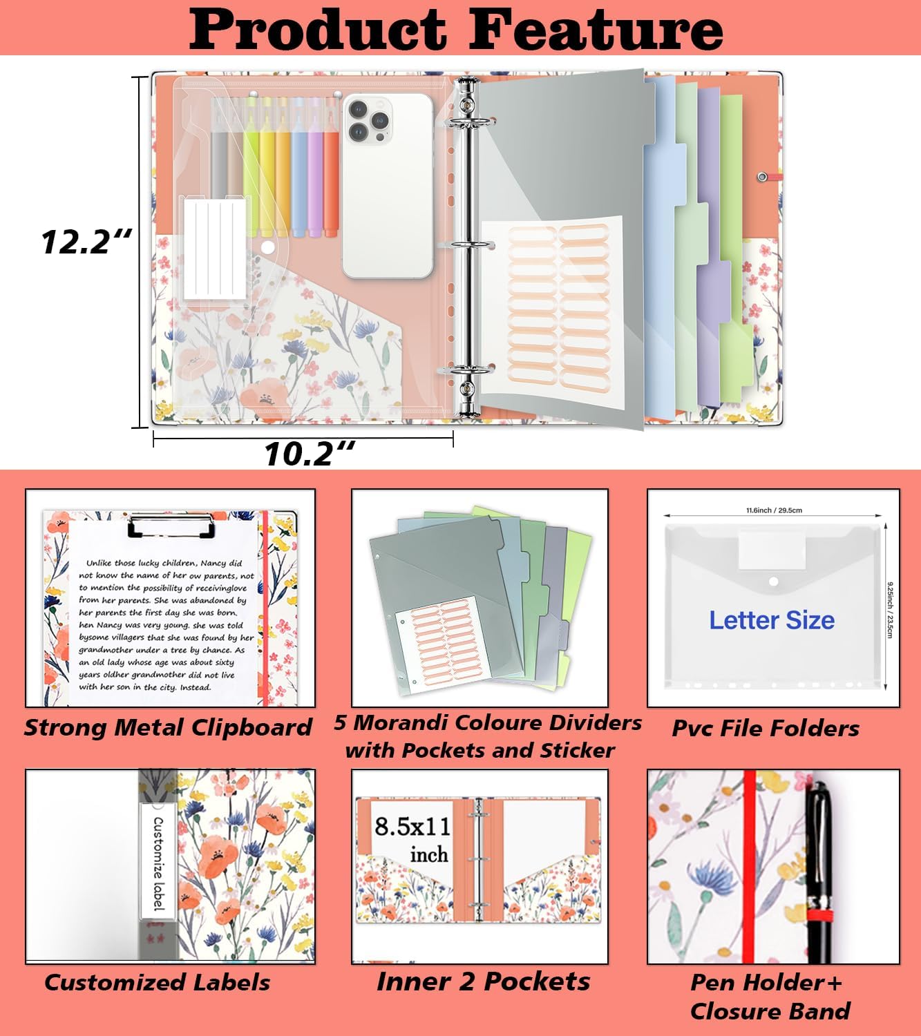 3 Ring Binder 1 Inch, Three Ring Binders Organizer with Clipboard, 5-Tabs Pockets Dividers, Plastic Folder, 18 Divider Stikers, KLLVE Cute Binder with Pen Loop (Garden Party, Letter Size) 5 71S337aOMML. AC SL1500 - northernschoolofshiatsu.co.uk