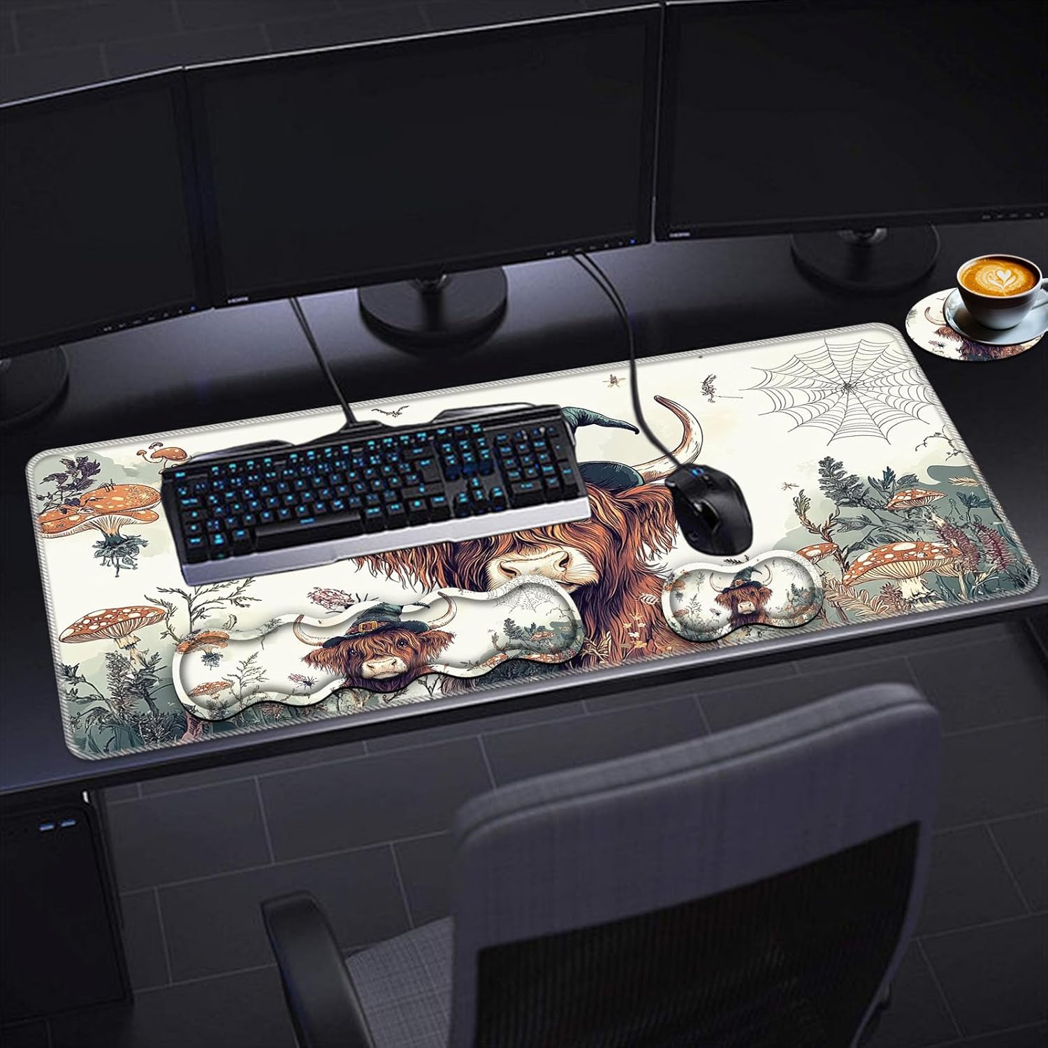 Keyboard Wrist Rest Set,Memory Foam Wrist Support Mouse Pad,31.5"x11.8" Desk Mat for Comfortable Typing & Pain Relief,Non-Slip Base for Office & Home Use - Abstract Flower 69 - northernschoolofshiatsu.co.uk