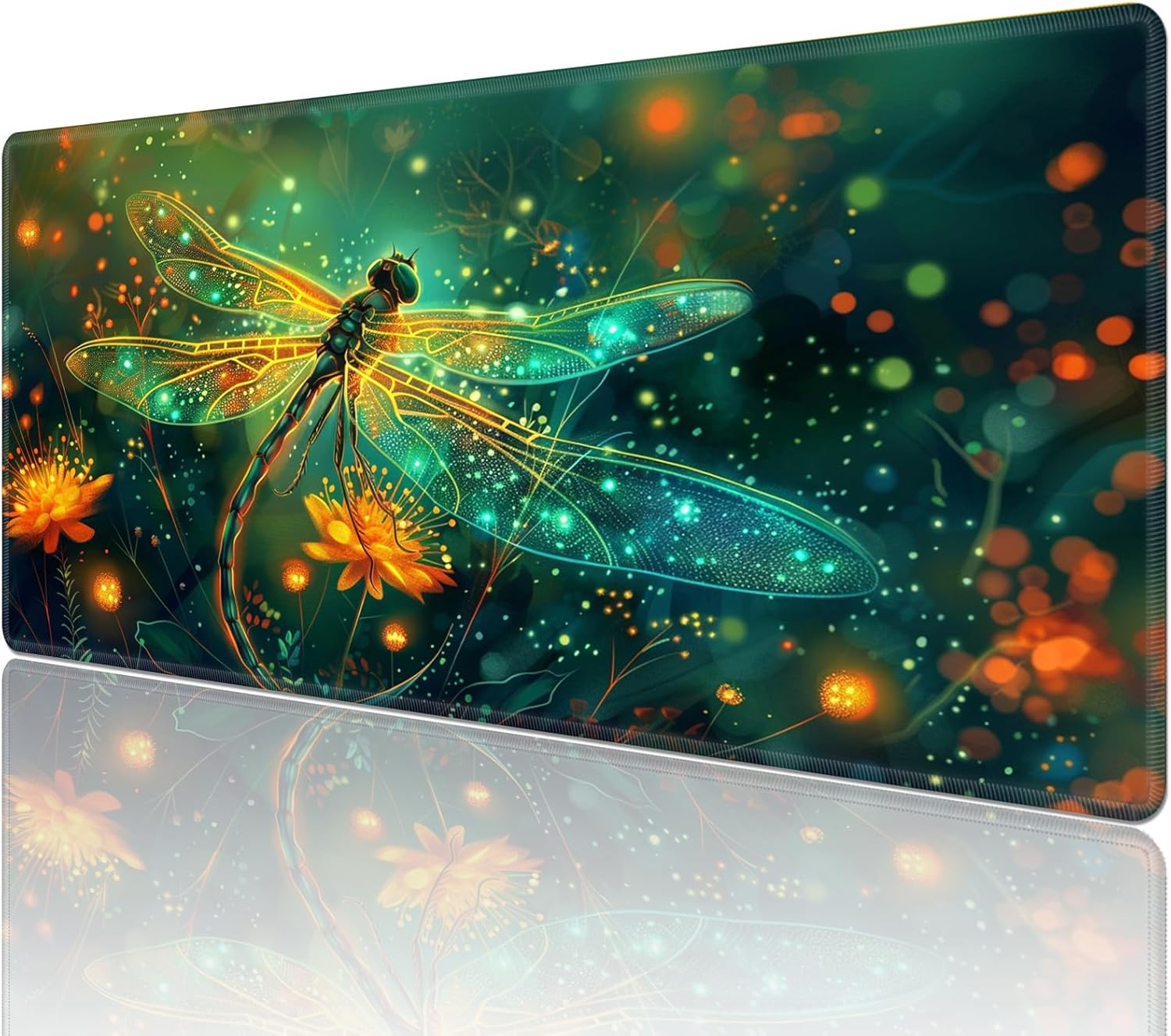 Small Desk Mat,Office Desk Pad for Office Work & Game,Computer Keyboard Mouse Mat Desk Non-Slip Rubber Base Small Mousepad with Stitched Edges for 23.6”x11.8”-Glowing Dragonfly 1 71Sq2aHZ pL. AC SL1500 - northernschoolofshiatsu.co.uk