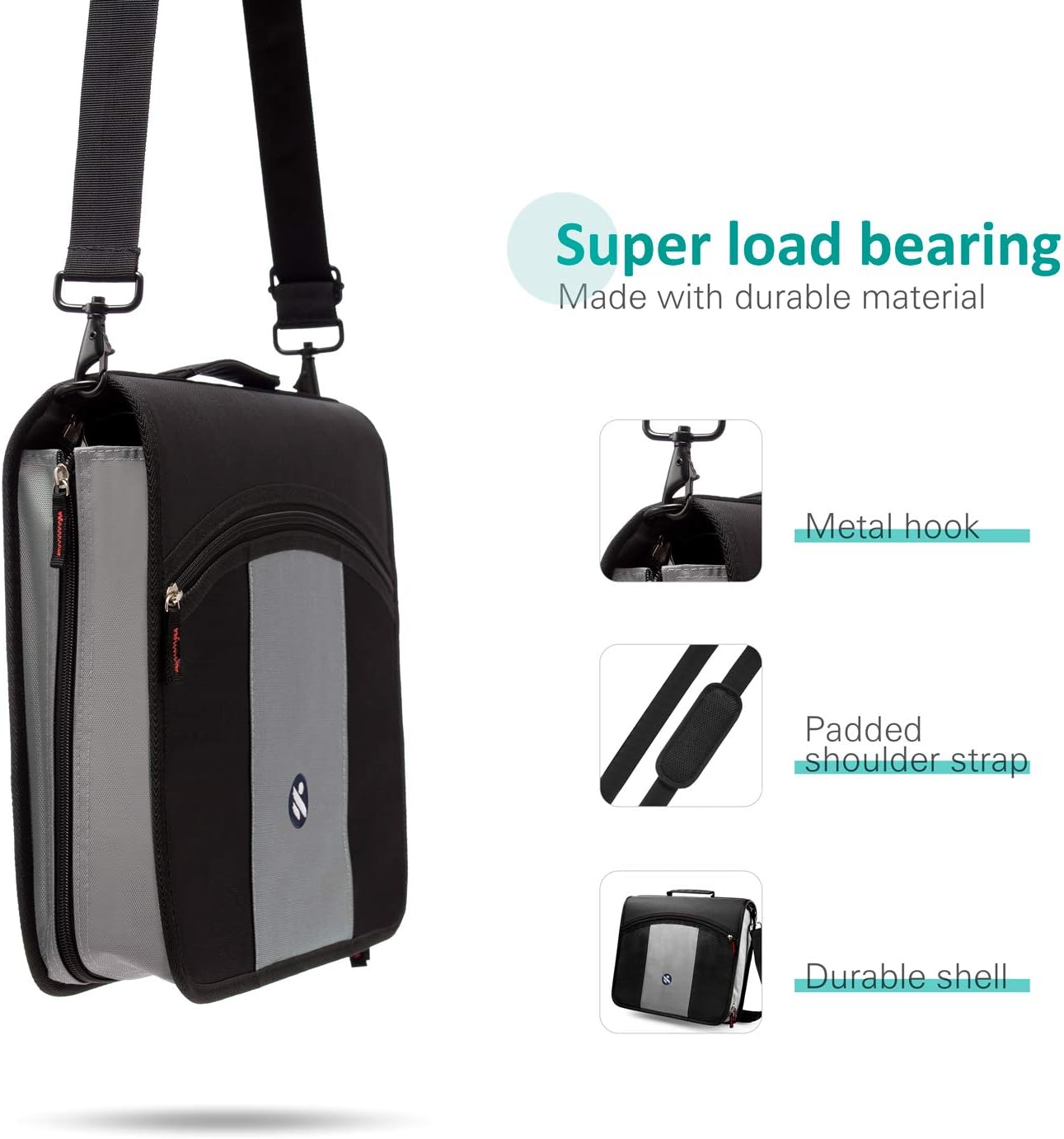 3-Inch Zipper Binder, 3 Round Rings Binder with Expanding File and Shoulder Strap, Black 5 - northernschoolofshiatsu.co.uk