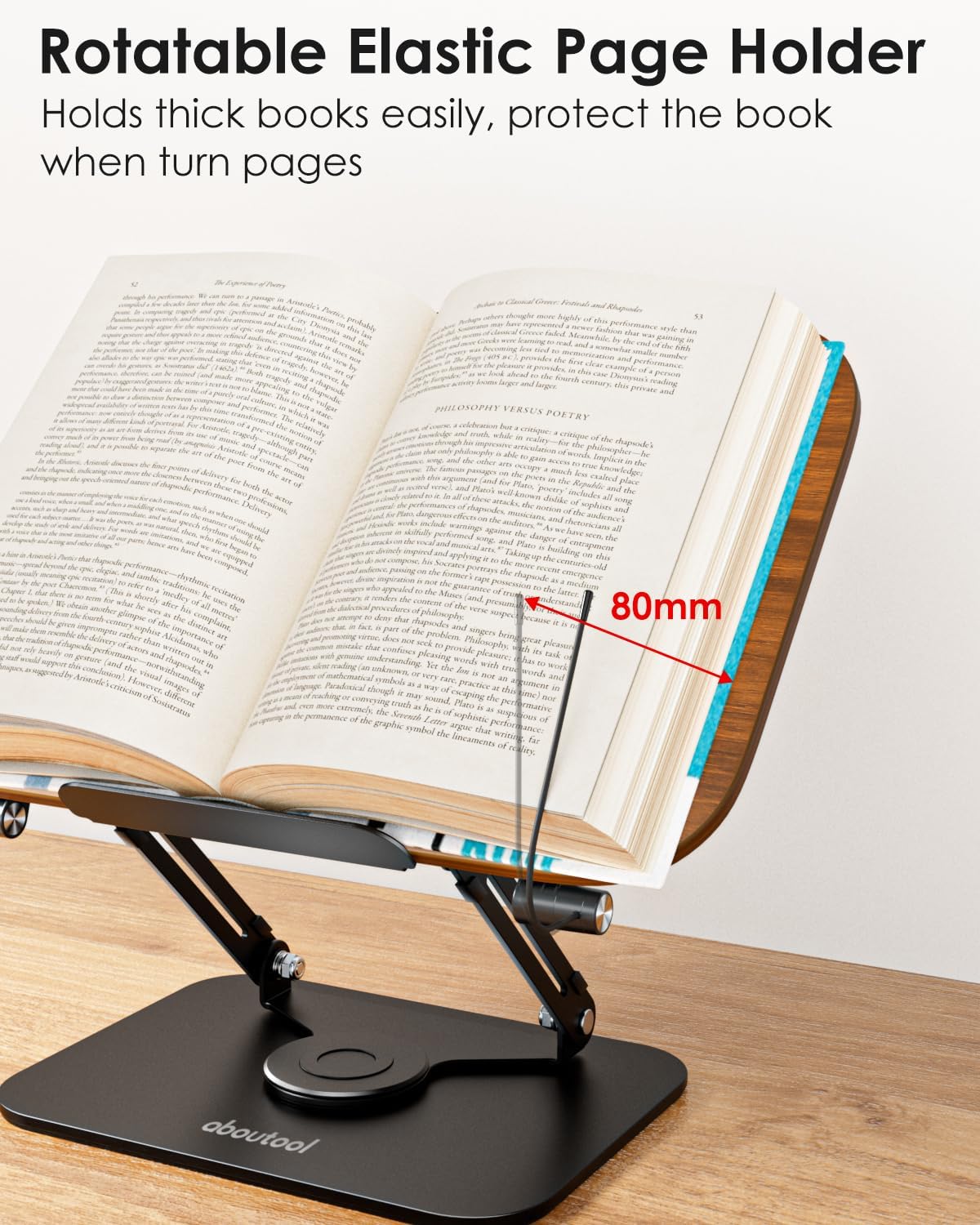 Book Stand for Reading, Aboutool Adjustable Book Holder with 360° Swivel Base & Page Clips, Foldable Cookbook Stand Textbook Stand for Music Scores, Recipe, Tablet, Laptop, Textbook 4 - northernschoolofshiatsu.co.uk