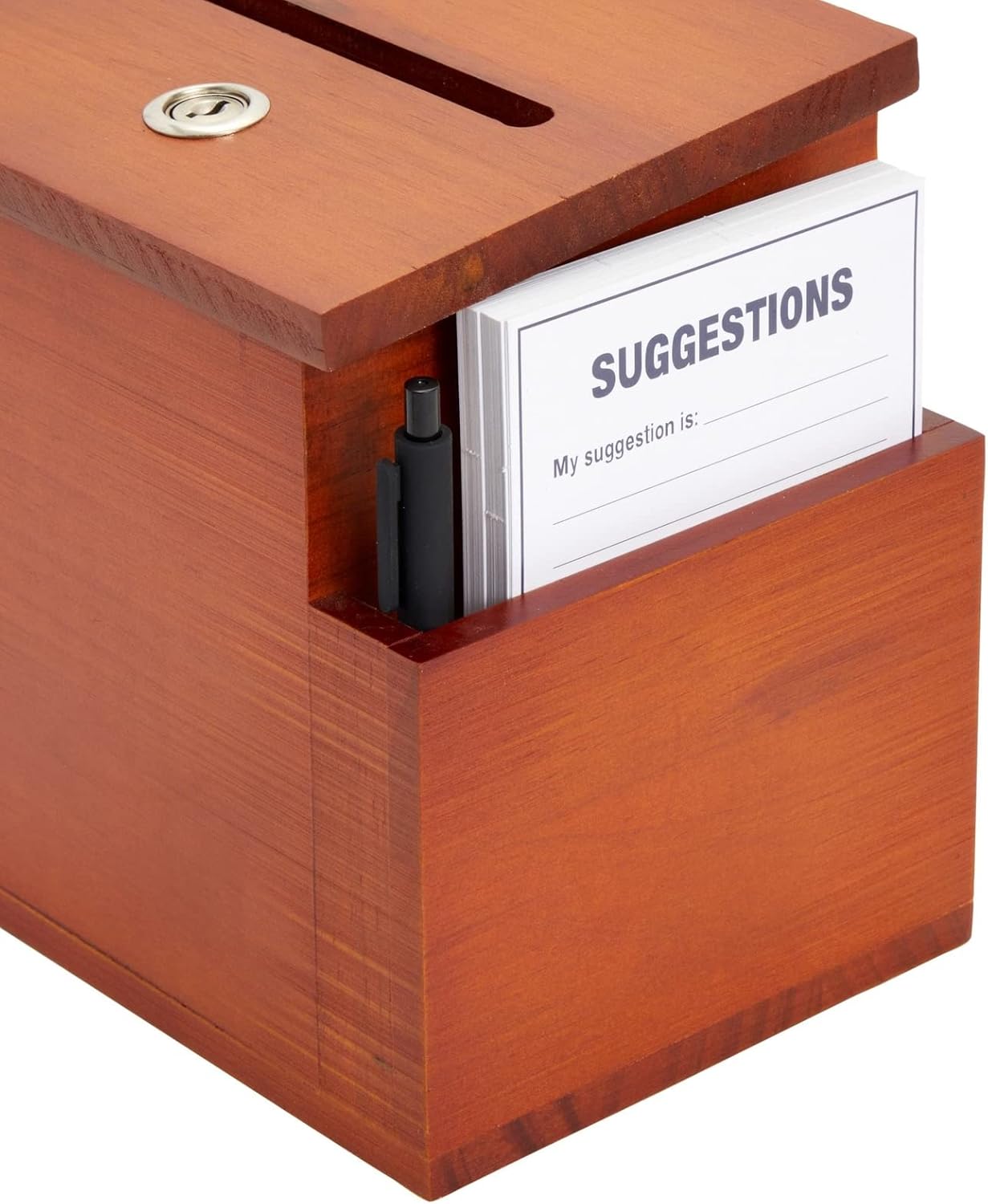 Juvale Wooden Suggestion Box with Lock and Keys, Brown Ballot Box with 50 Blank Suggestion Cards, Locking Lid and Side Slot for Donation, Comments, Feedback (7.5 x 7.1 x 5.5 In) 9 71TnT8yhJzL. AC SL1500 - northernschoolofshiatsu.co.uk