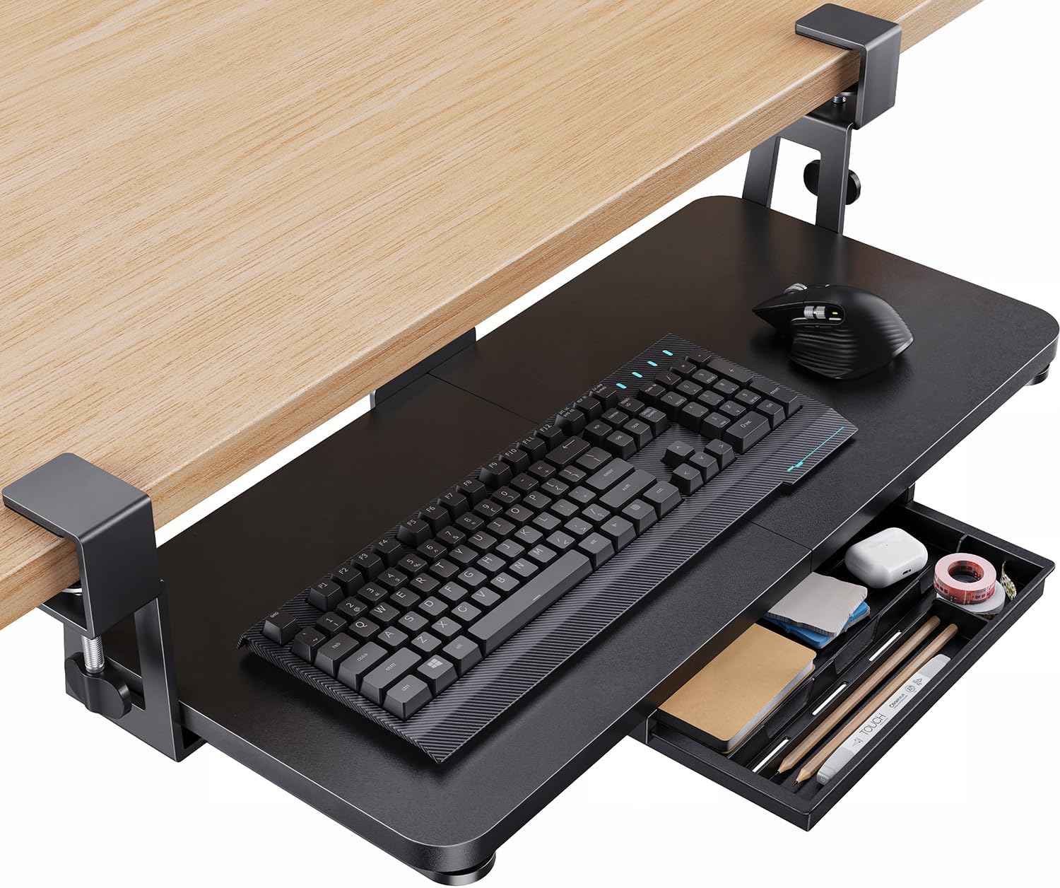 HUANUO Large Under Desk Keyboard Tray with Sturdy C-Clamp Mount, 26 (30.16" Including Clamps) x 12 inch Slide-Out Platform Computer Desk Heavy Duty Keyboard Tray with Storage Drawer for Typing, Black 1 71TzKCt0LKL. AC SL1500 - northernschoolofshiatsu.co.uk